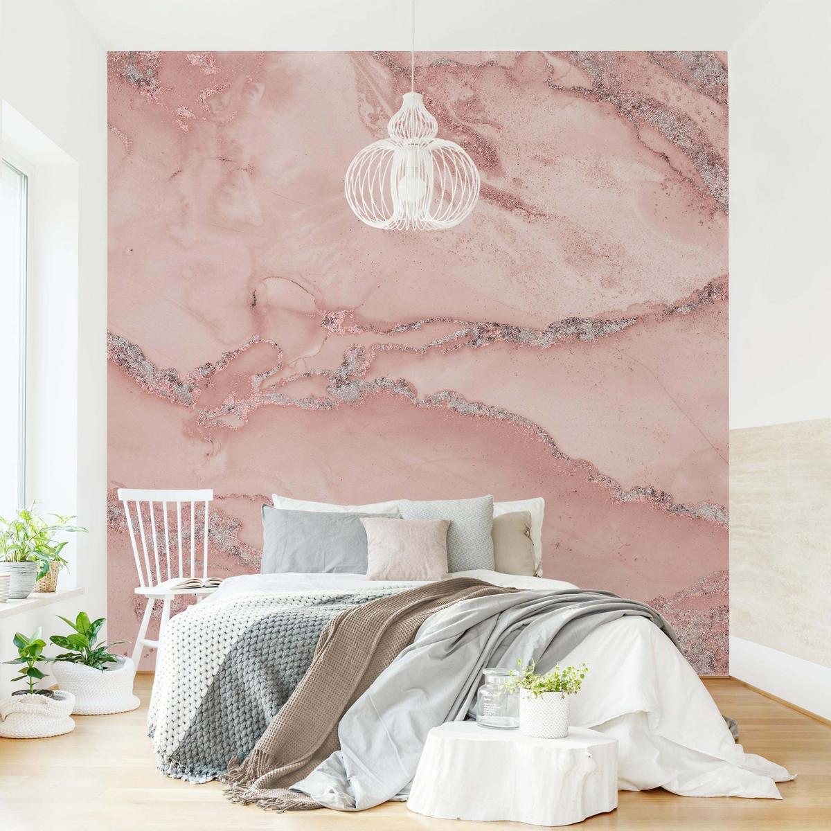FOTOTAPETE Farbexperimente Marmor Rose und Glitzer 192/192 cm - Rosa, Papier (192/192cm) - Bilderwelten