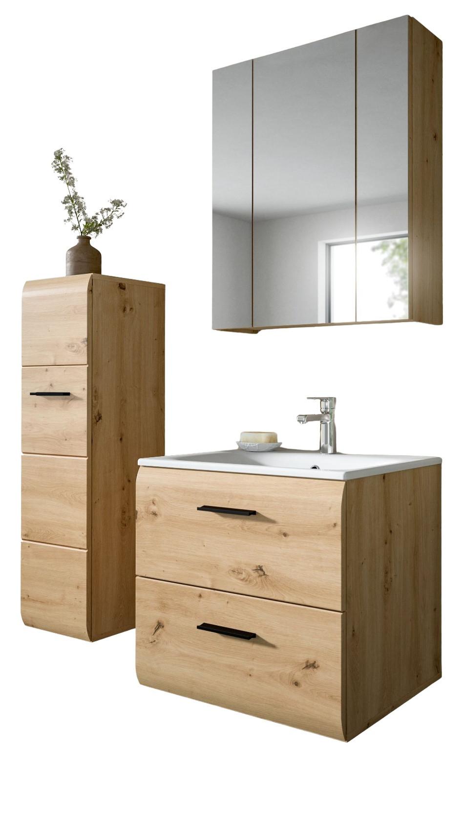 BADMÖBEL SET 3-teilig in Artisan Eiche, Badkombination 105 x 185 cm, Cover - Schwarz/Eiche Artisan, Glas/Keramik (105/185/30cm) - Inn.Furn