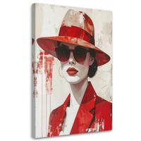 LEINWANDBILD, Frau mit rotem Hut - Rot, Textil (30/45cm) - Feeby