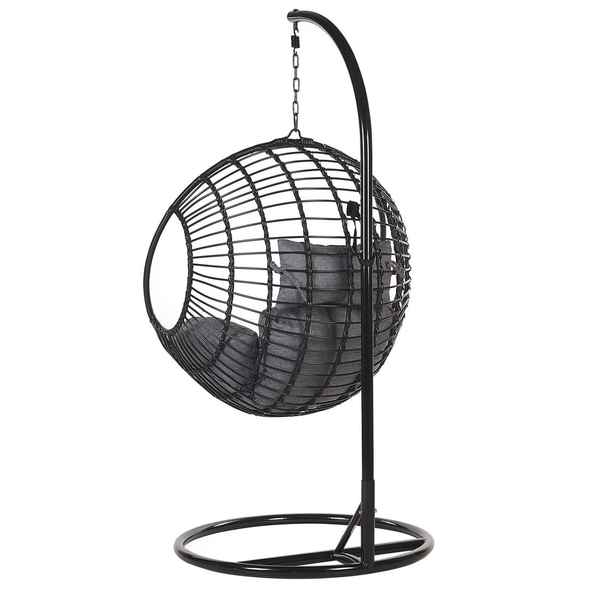 HÄNGESESSEL mit Gestell PE Rattan schwarz 97 cm Aspio - Schwarz, Kunststoff (99/199/97cm) - Beliani
