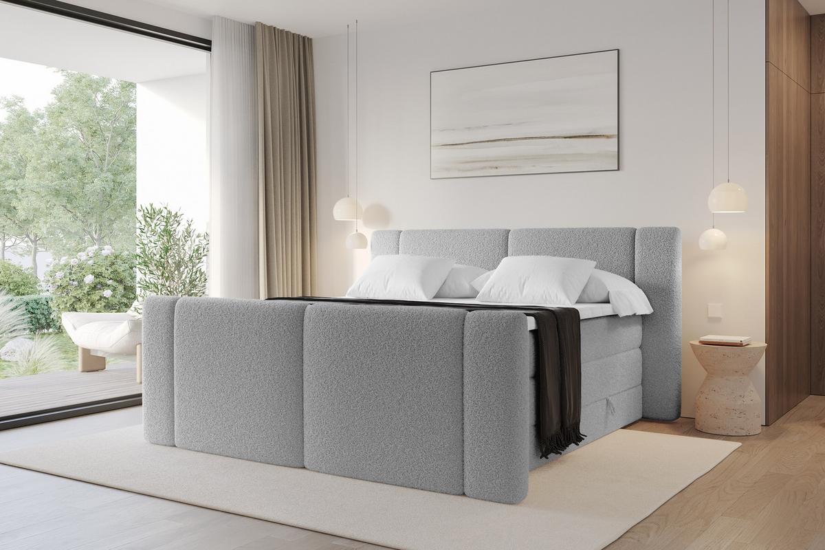 BOXSPRINGBETT mit Matratze H3/H4 - EVON KING Zanozek - 180x200 cm Hellgrau - Hellgrau, Holzwerkstoff (180/200cm) - ALTDECOR