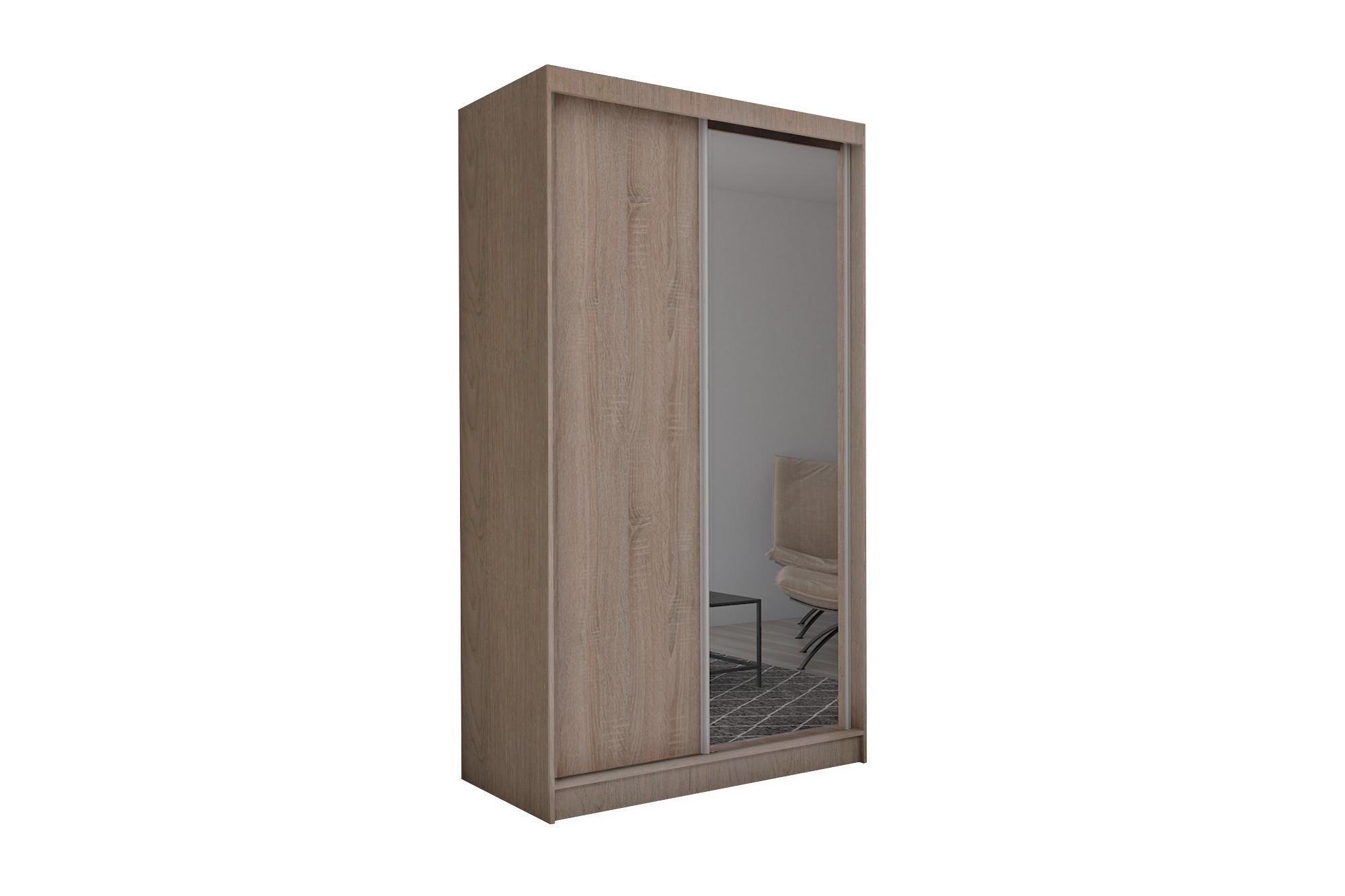 KLEIDERSCHRANK mit Spiegel-Schiebetüren und Aluminium-Leisten, LED-Beleuchtung - PARTI - 120 cm Braun - Braun, Holzwerkstoff (120/216/61cm) - ALTDECOR