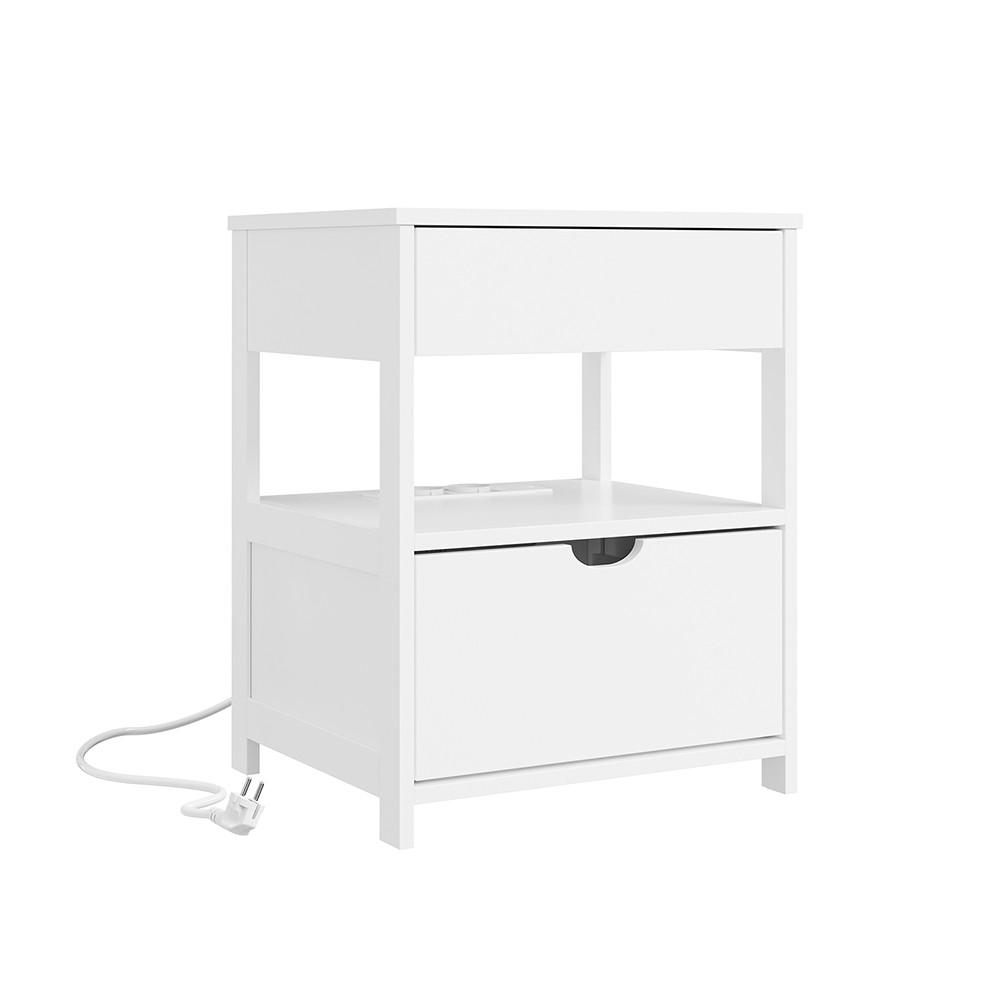 NACHTTISCH mit Ladefunktion FRG258-II-E-W - Ahornfarben, Fell (45/55/38cm) - SoBuy
