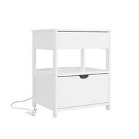 NACHTTISCH mit Ladefunktion FRG258-II-E-W - Ahornfarben, Fell (45/55/38cm) - SoBuy