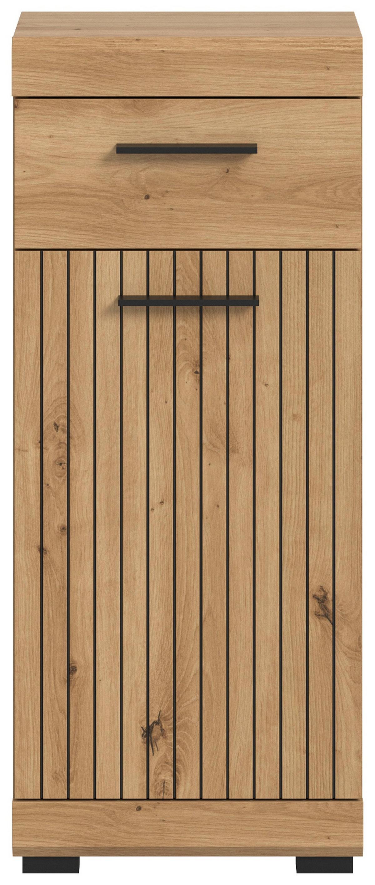 BADKOMMODE Eiche Artisan 37 x 88 cm, Badschrank mit moderner Rillen-Optik - Schwarz/Eiche Artisan, Holzwerkstoff/Kunststoff (37/88/31cm) - Inn.Furn