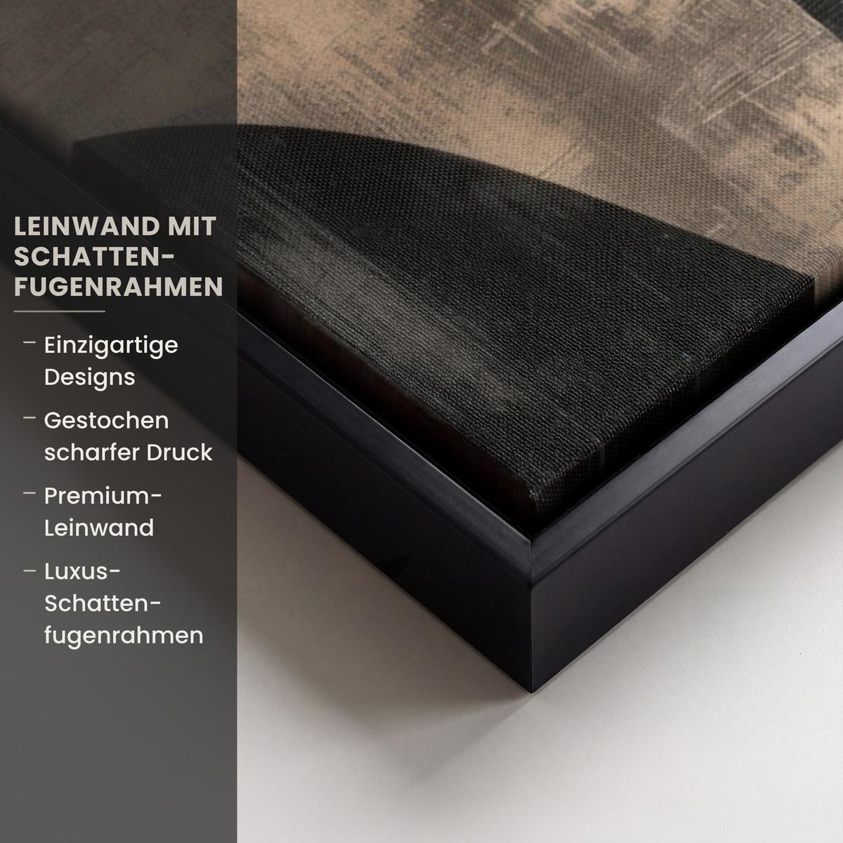 LEINWAND Bilder mit Rahmen - Abstrakt - Flugzeuge - Schwarz - Rund - 50x50 - Beige, Textil (50/50cm) - MuchoWow