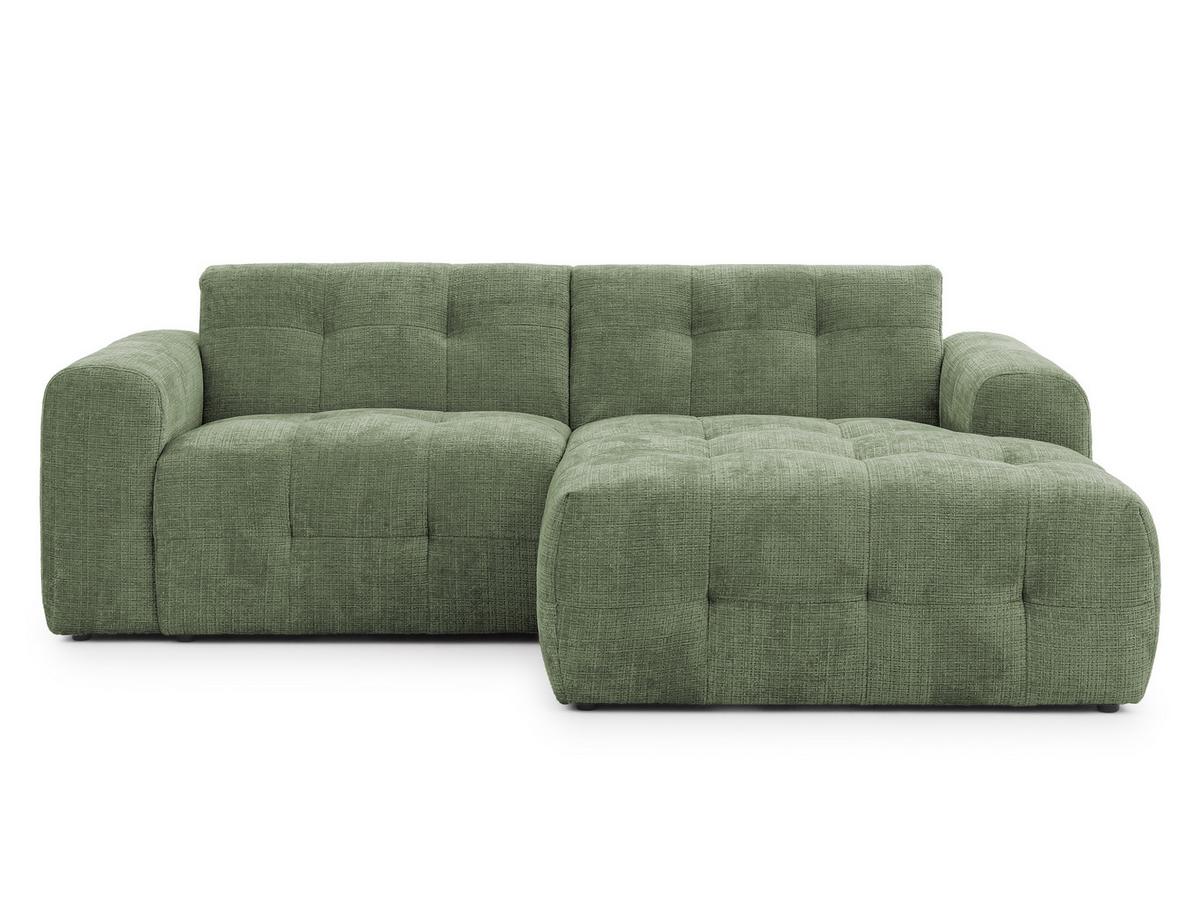 ECKSOFA Kozy im Bumpy-Design mit fester Rückenlehne aus weichem Grün Chenille-Stoff - Ottomane rechts - Schwarz/Grün, Holz/Kunststoff (234/161cm) - S-Style Möbel