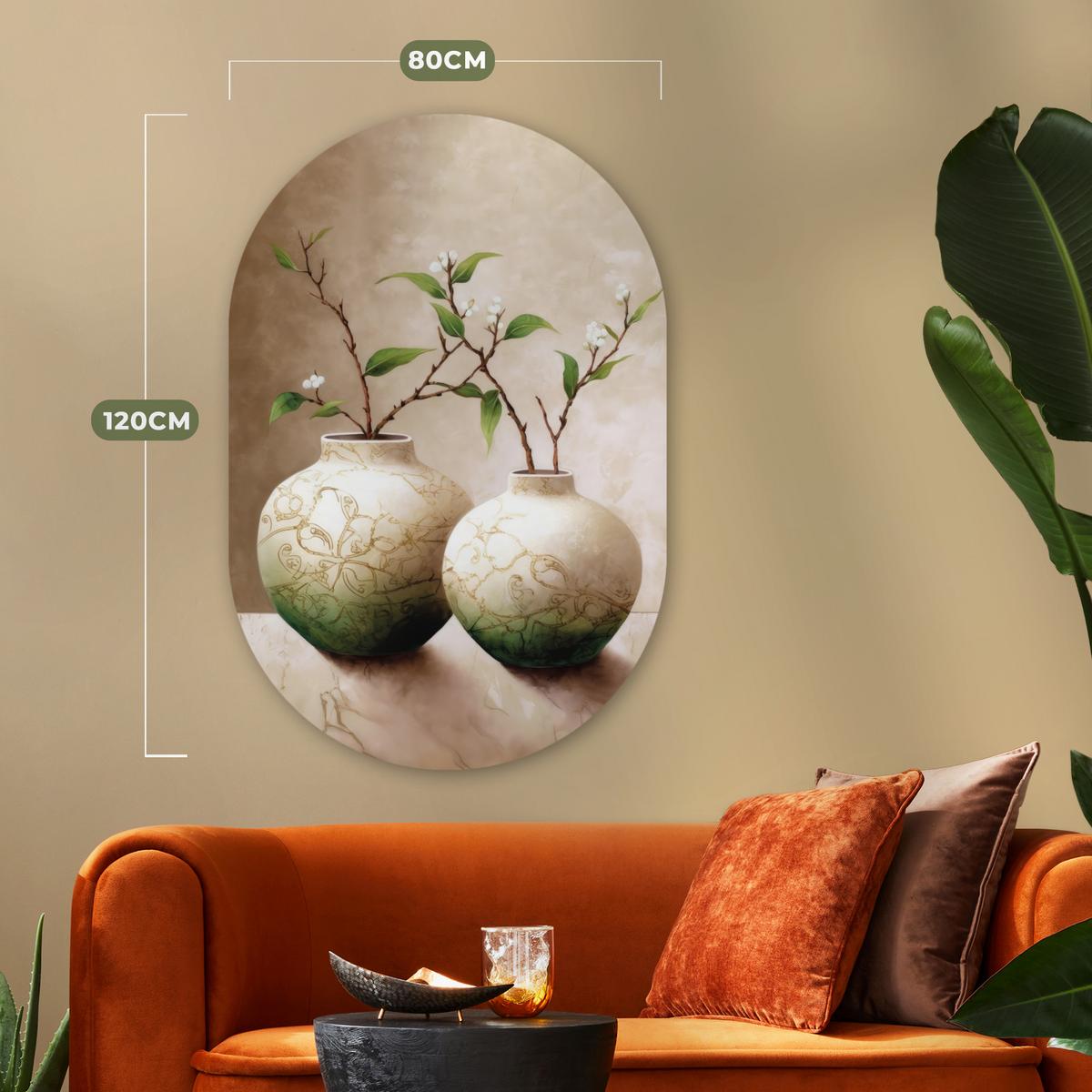 WANDBILD Blumen - Vase - Weiß - Botanisch - Beige Deko Groß 80x120 cm - Ecru, Kunststoff (80/120cm) - MuchoWow