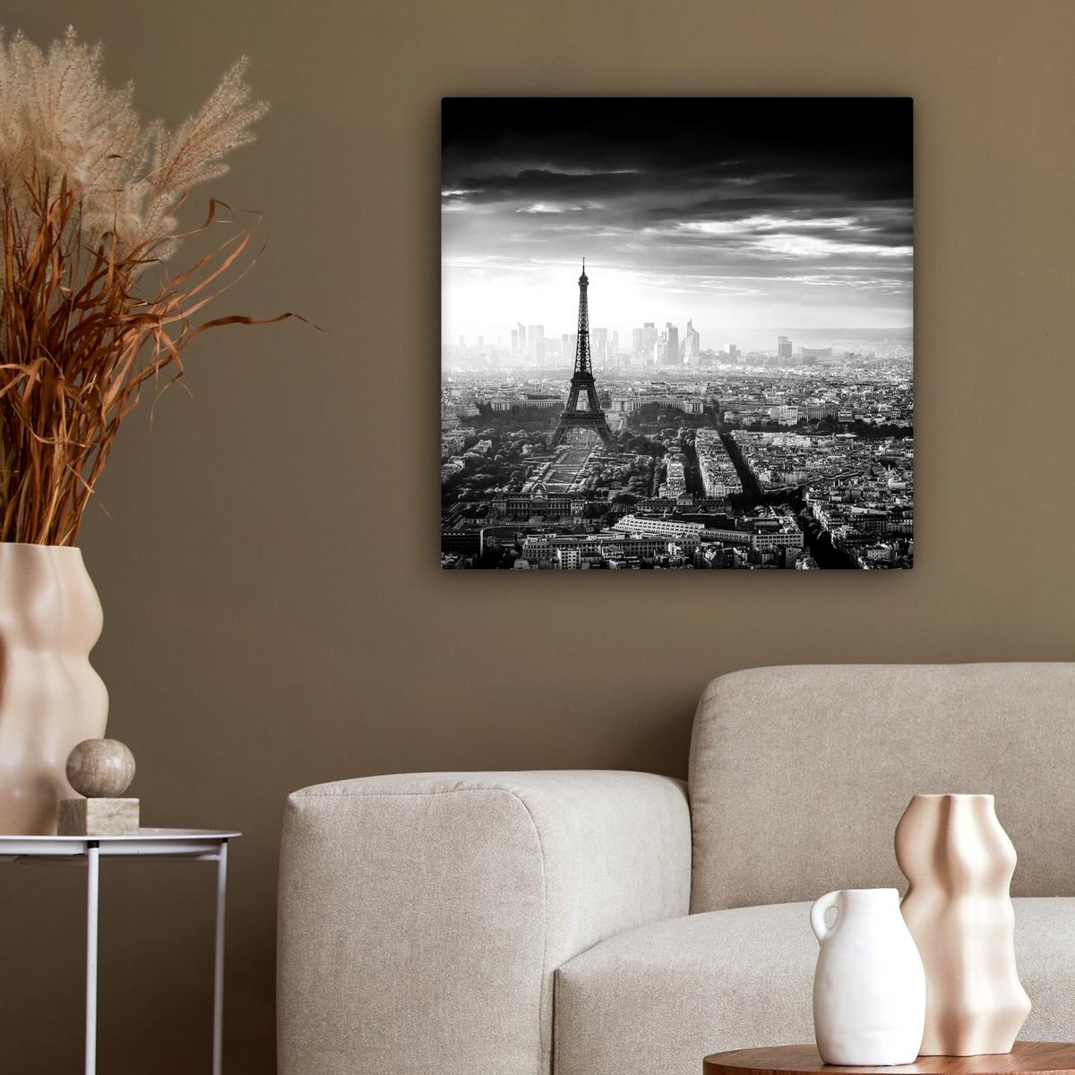 LEINWANDBILD Paris - Skyline - Eiffelturm - Stadt - Wolken Wandbild Wohnzimmer 50x50 cm - Dunkelgrau, Textil (50/50cm) - MuchoWow