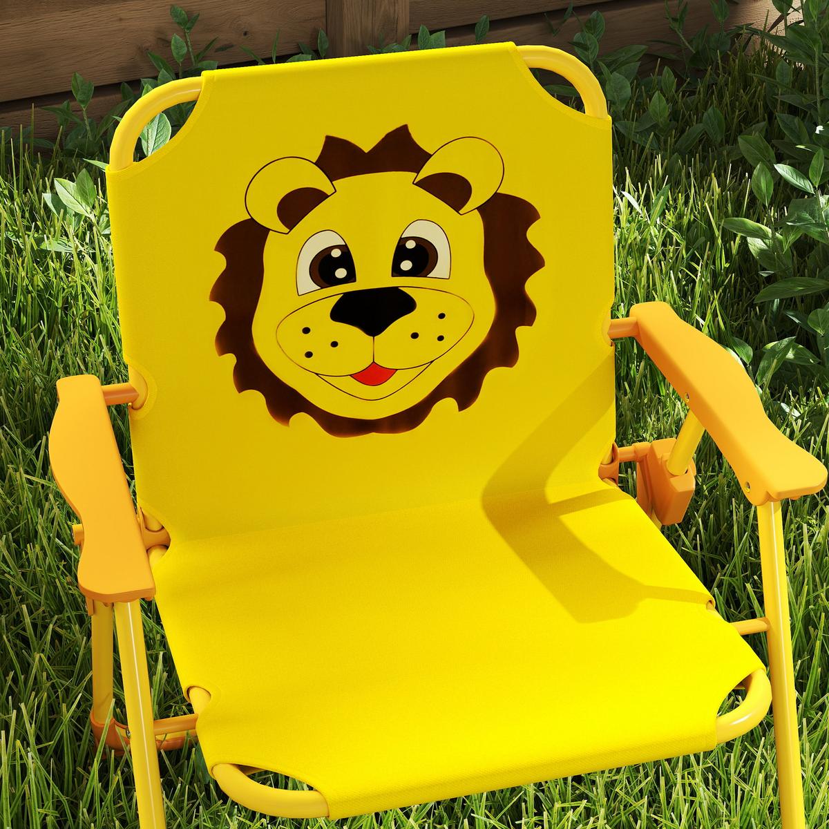 4 tlg. Kindersitzgruppe Garten Kindersitzgarnitur mit Sonnenschirm Klappstühle - Gelb, Metall - AIYAPLAY