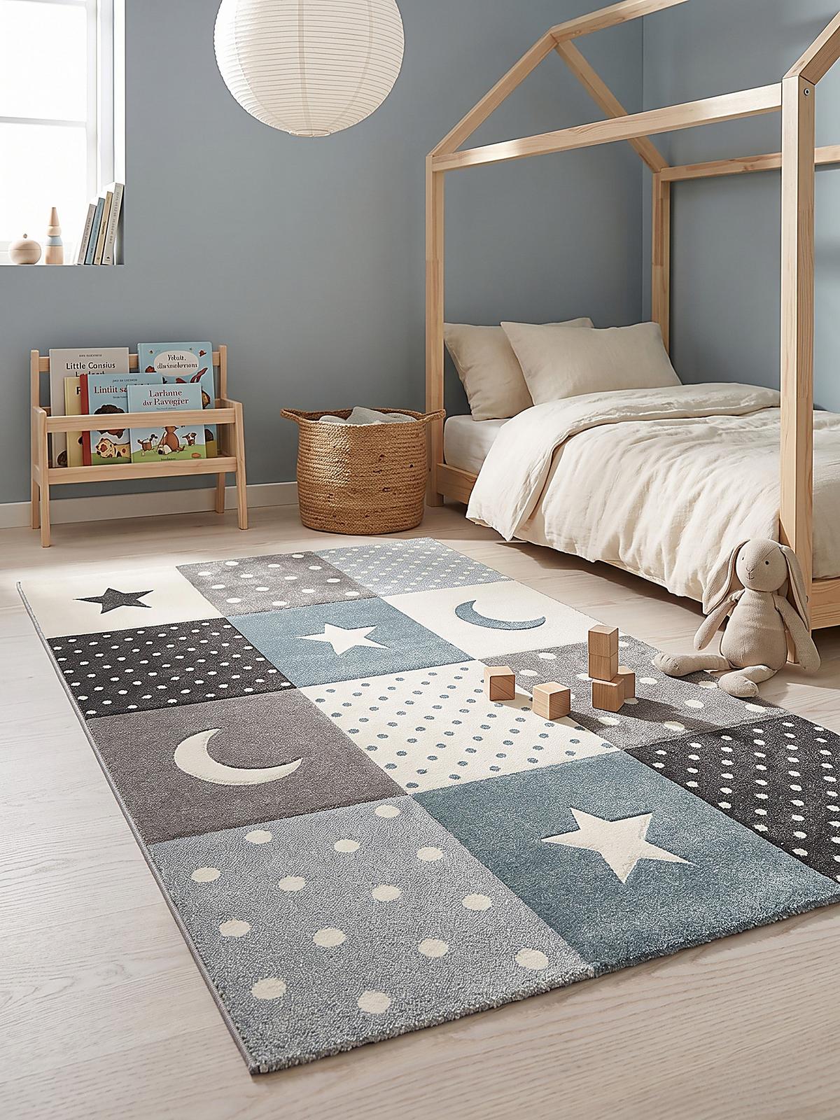 KINDERTEPPICH Kurzflor Sterne IDRO Polypropylen Blau 80 x 150 cm - Blau, Textil (80/150cm) - KADIMA DESIGN