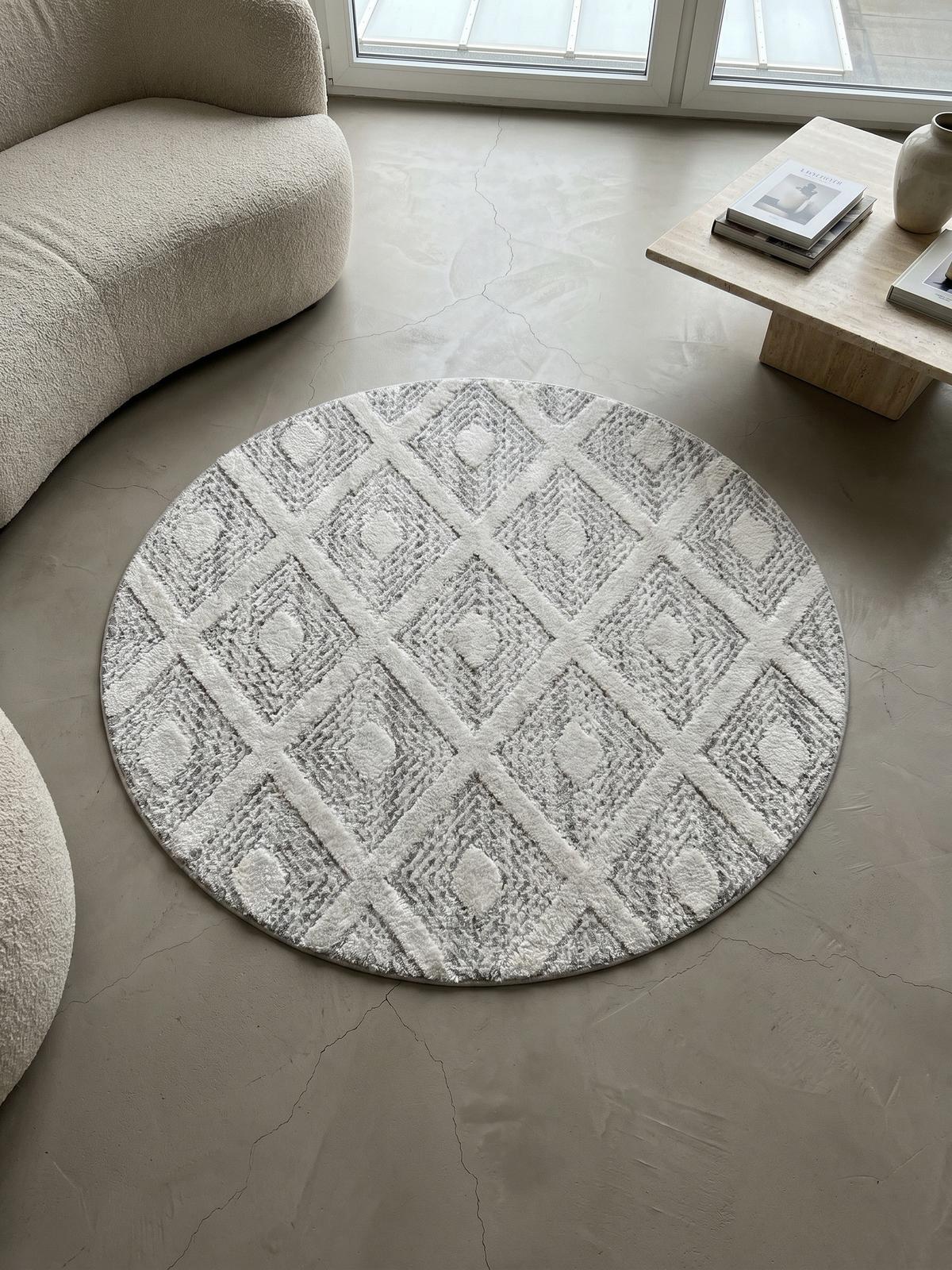 TEPPICH Hochflor EISACK in Grau, geometrisch, aus Polypropylen, Ø 200 cm - Grau, Textil (200/200cm) - KADIMA DESIGN