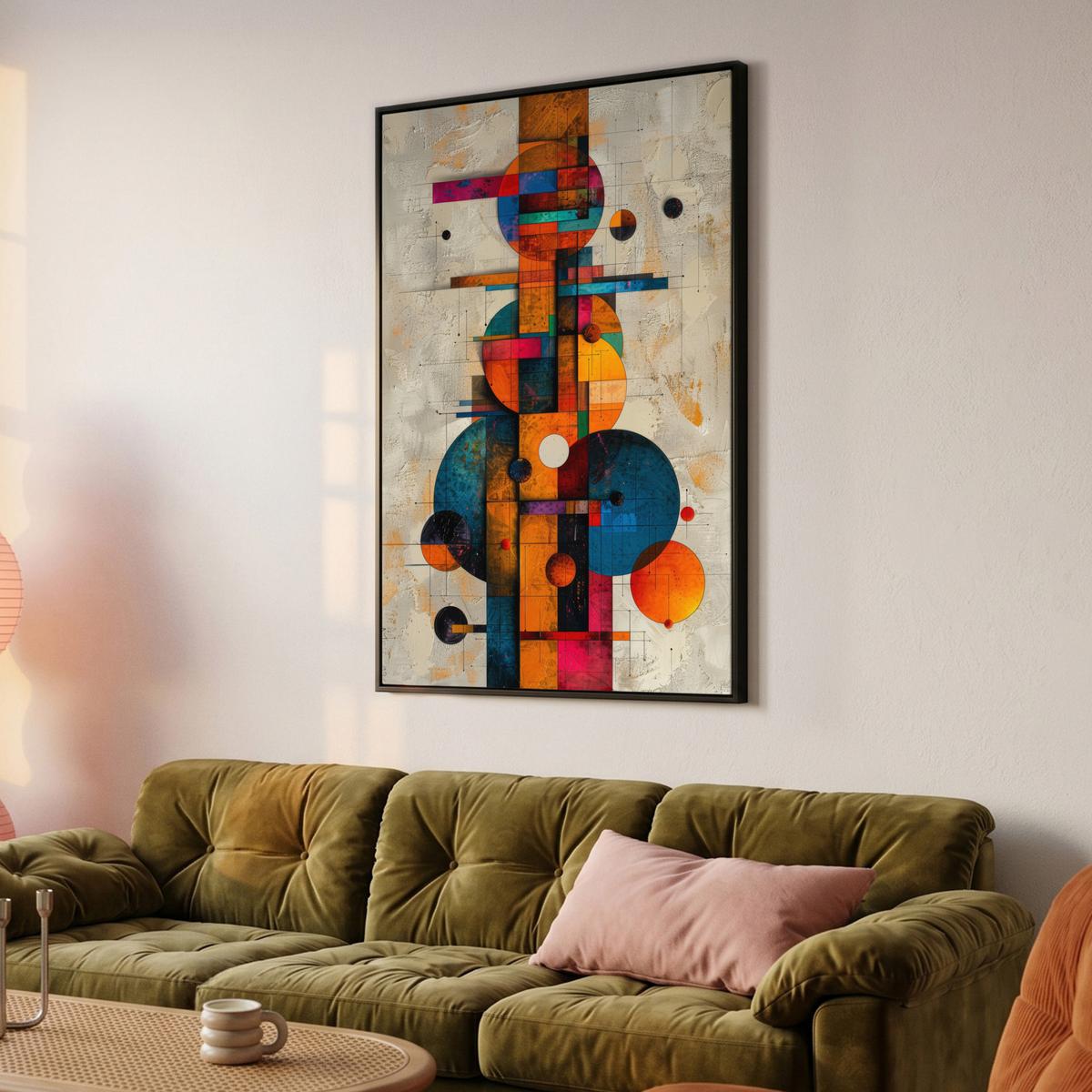 LEINWAND Bilder mit Rahmen - Vintage - Moderne Kunst - Orange - Geometrische Formen - 100x150 - Multicolor, Textil (100/150cm) - MuchoWow