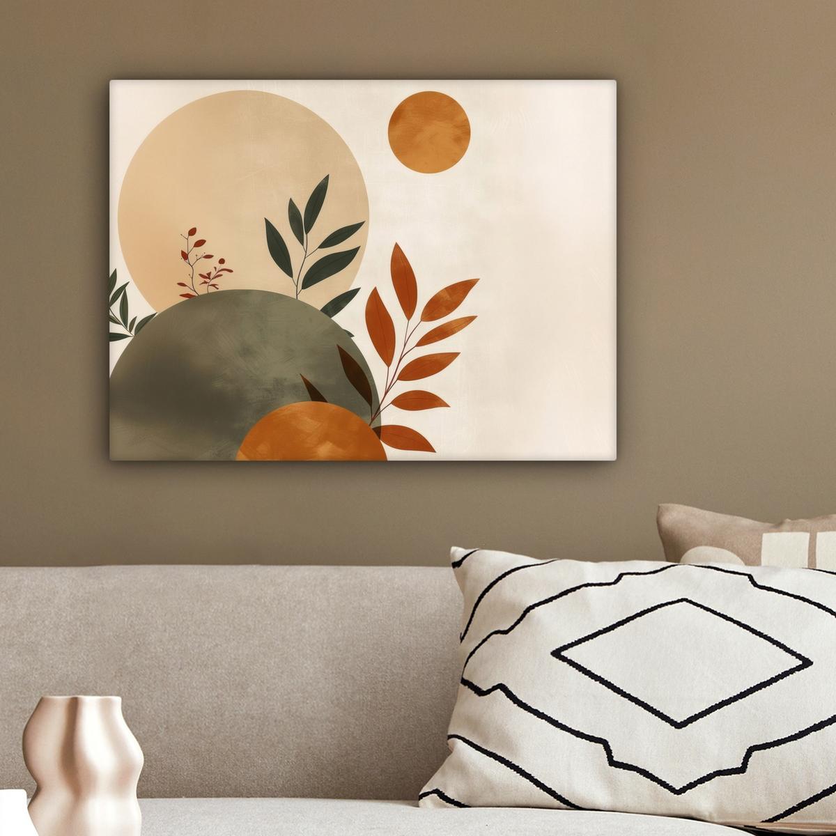 LEINWANDBILD Formen - Rund - Blätter - Beige Wandbild 40x30 cm - Rostfarben, Textil (40/30cm) - MuchoWow
