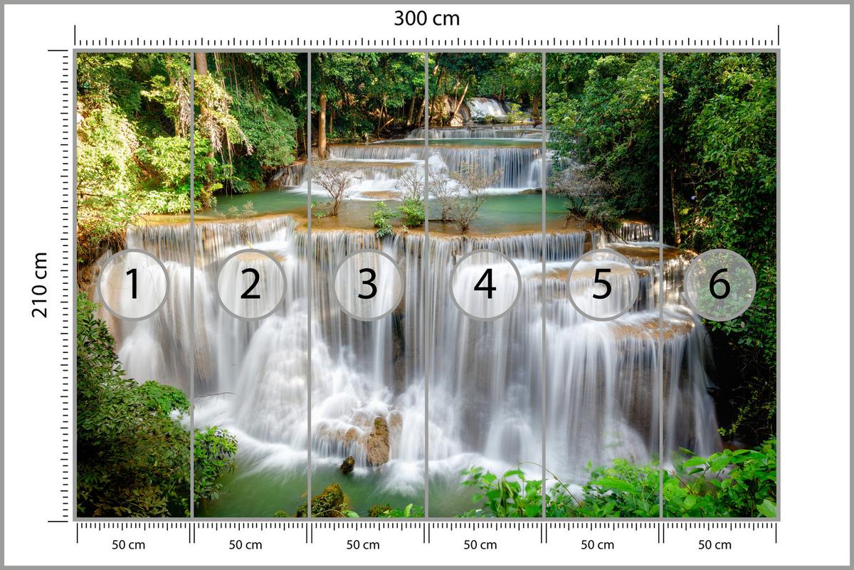 FOTOTAPETE für Esszimmer Panorama Waldwasserfall Bäume Pflanzen Natur 300x210 - Beige/Braun, Papier (300/210cm) - Muralo