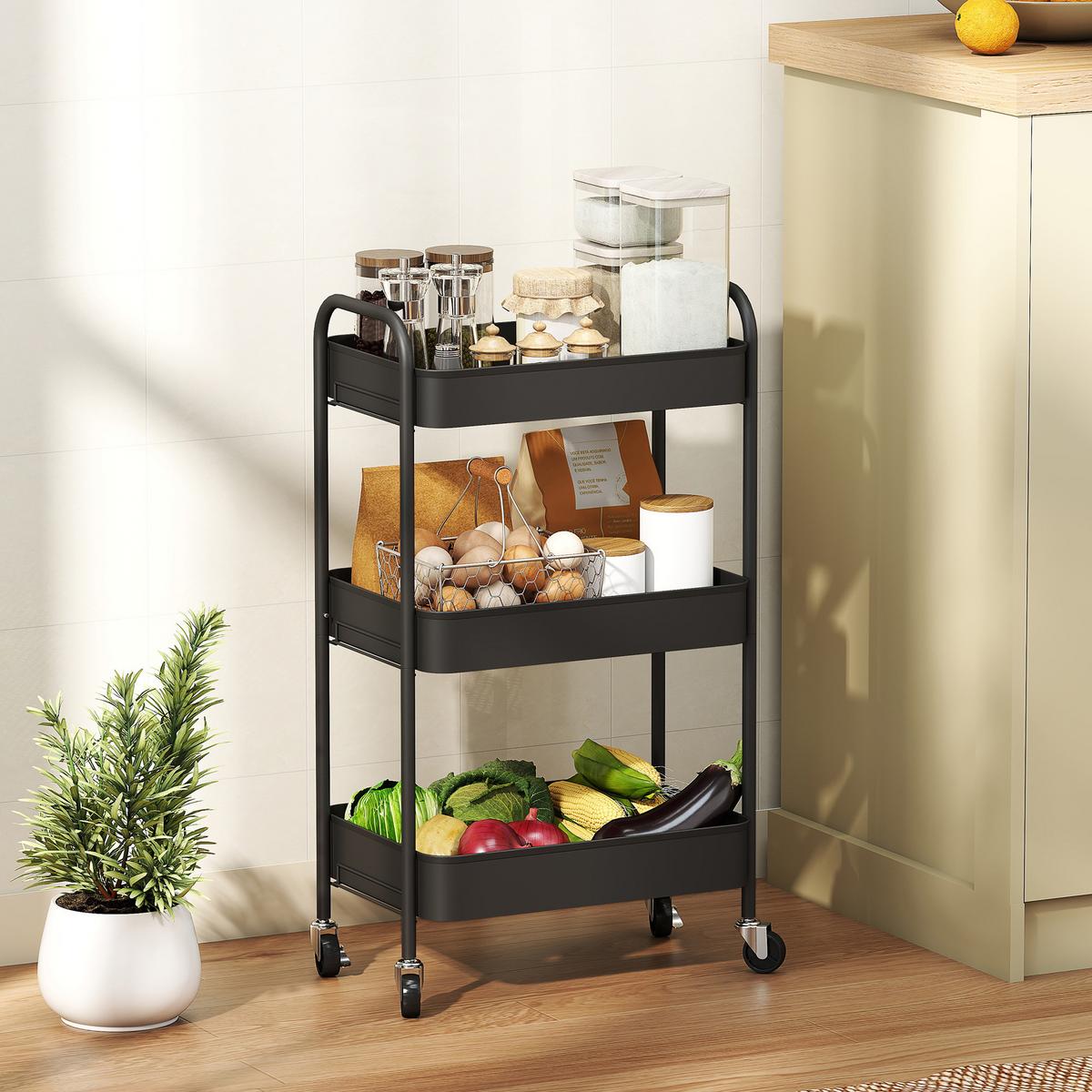 KÜCHENWAGEN Stahl Schwarz - Schwarz, Metall (30.6/79/45cm) - HOMCOM