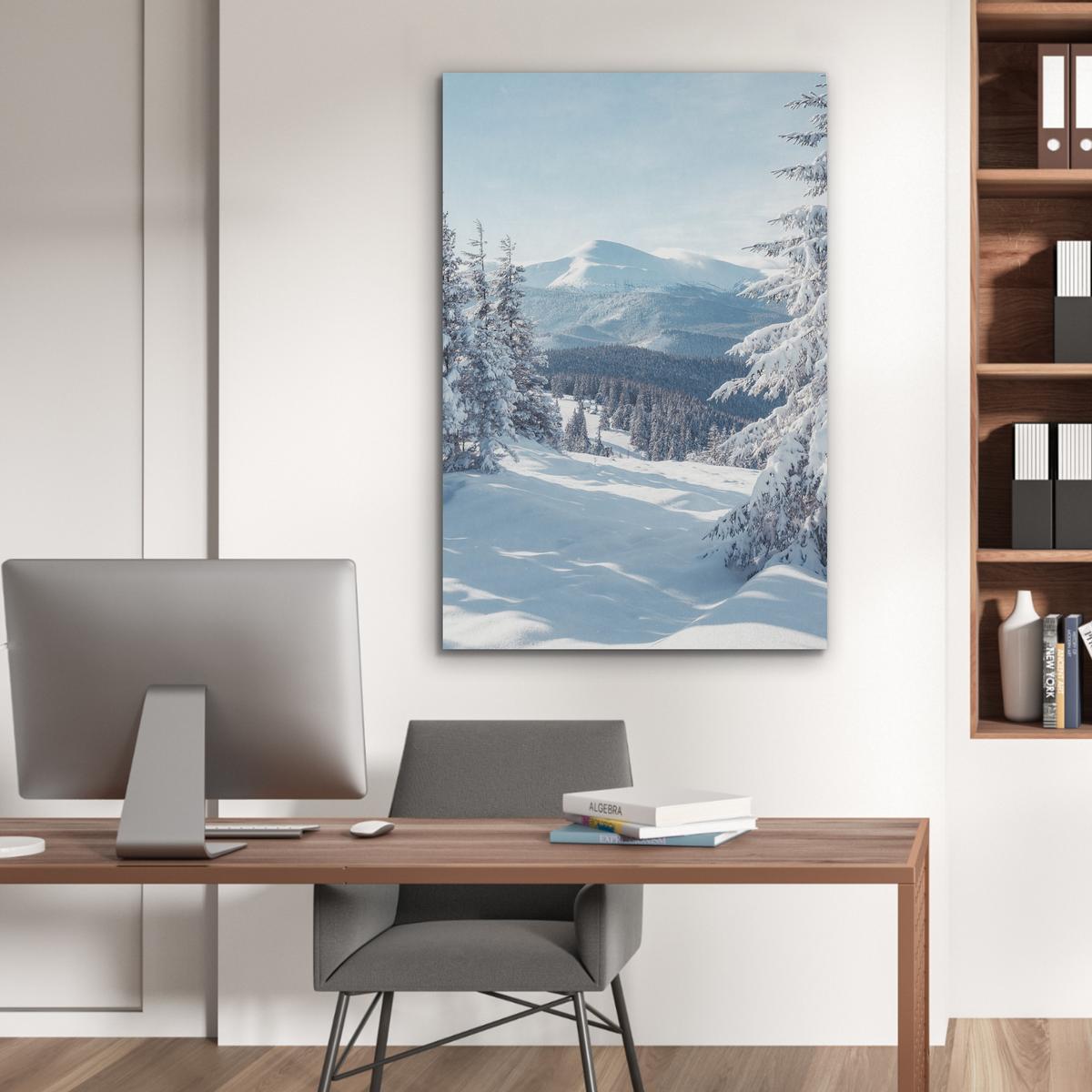 AKUSTIKBILD Winterlandschaft - Natur - Berge - Bäume - Schnee Wanddeko 60x90 cm - Hellblau, Kunststoff (60/90/0.9cm) - MuchoWow