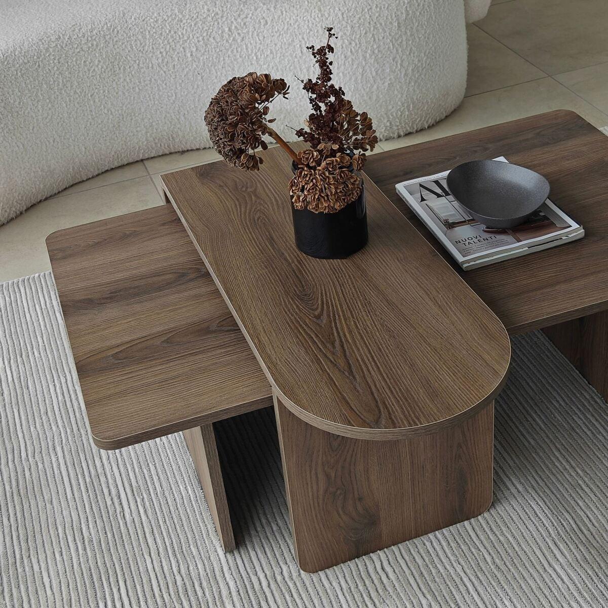 COUCHTISCHE 2er?Set asymmetrische Tischplatten L105 cm 105/60/35 cm - Naturfarben, Holzwerkstoff (65/60/35cm) - Calicosy