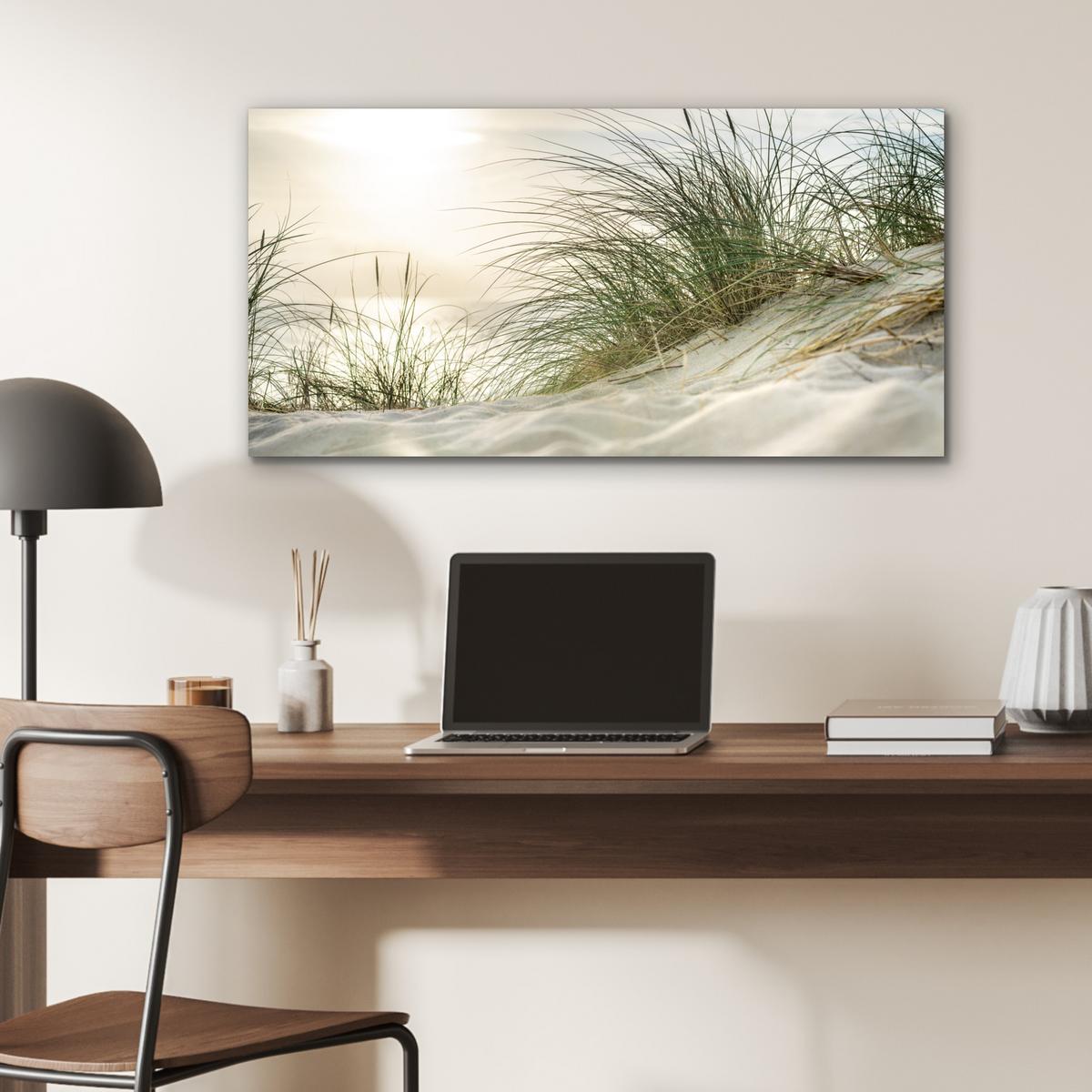 METALLBILD Dünen mit Strandhafer in der Sonne des Nationalparks Schleswig-Holsteinisches Wattenmeer 80x40 cm - Creme, Metall (80/40cm) - MuchoWow