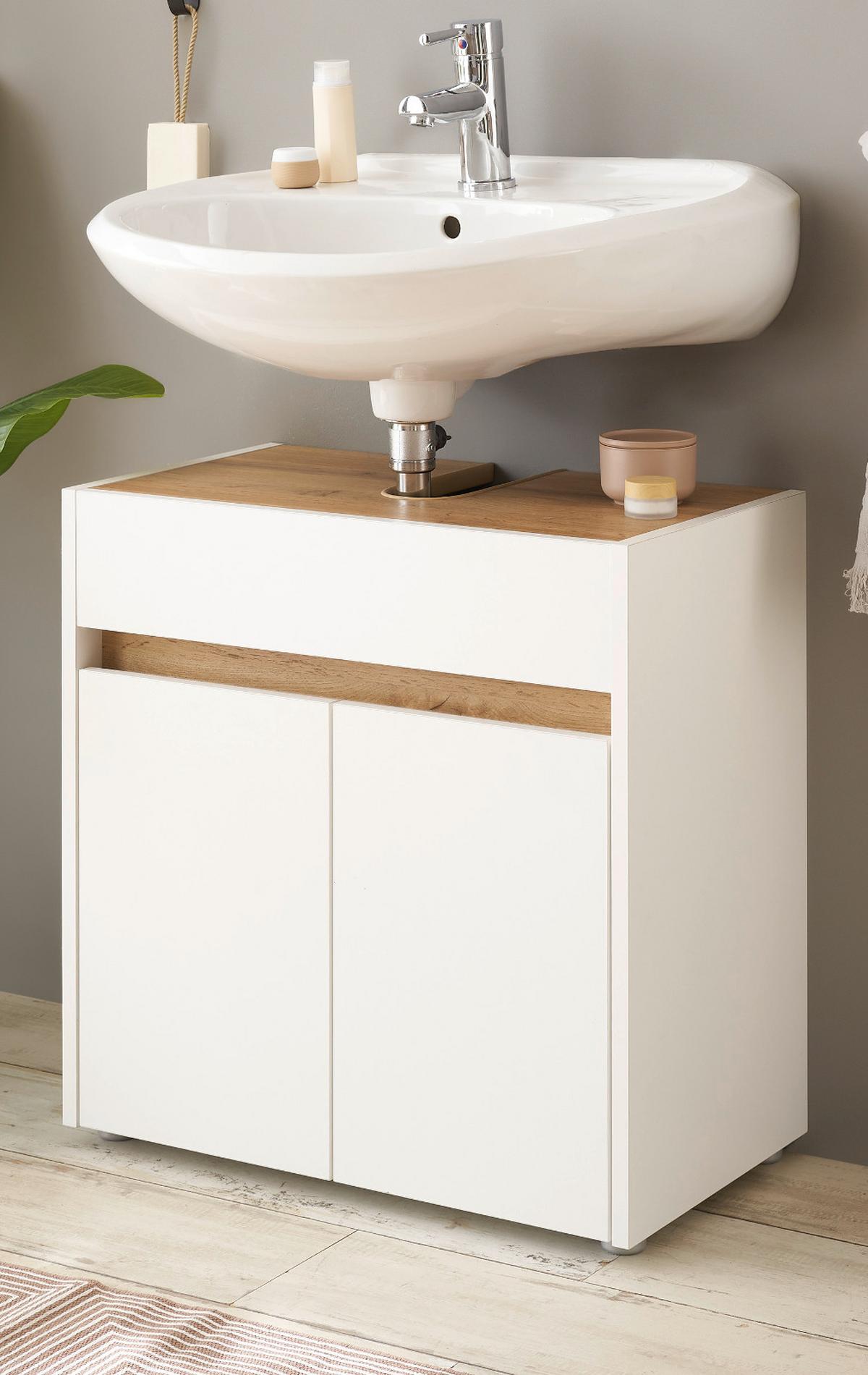 WASCHBECKENUNTERSCHRANK weiß, Wotan Eiche, Badezimmer Unterschrank 60 cm - Eiche Wotan/Silberfarben, Holz/Holzwerkstoff (60/62/34cm) - Furn.Design