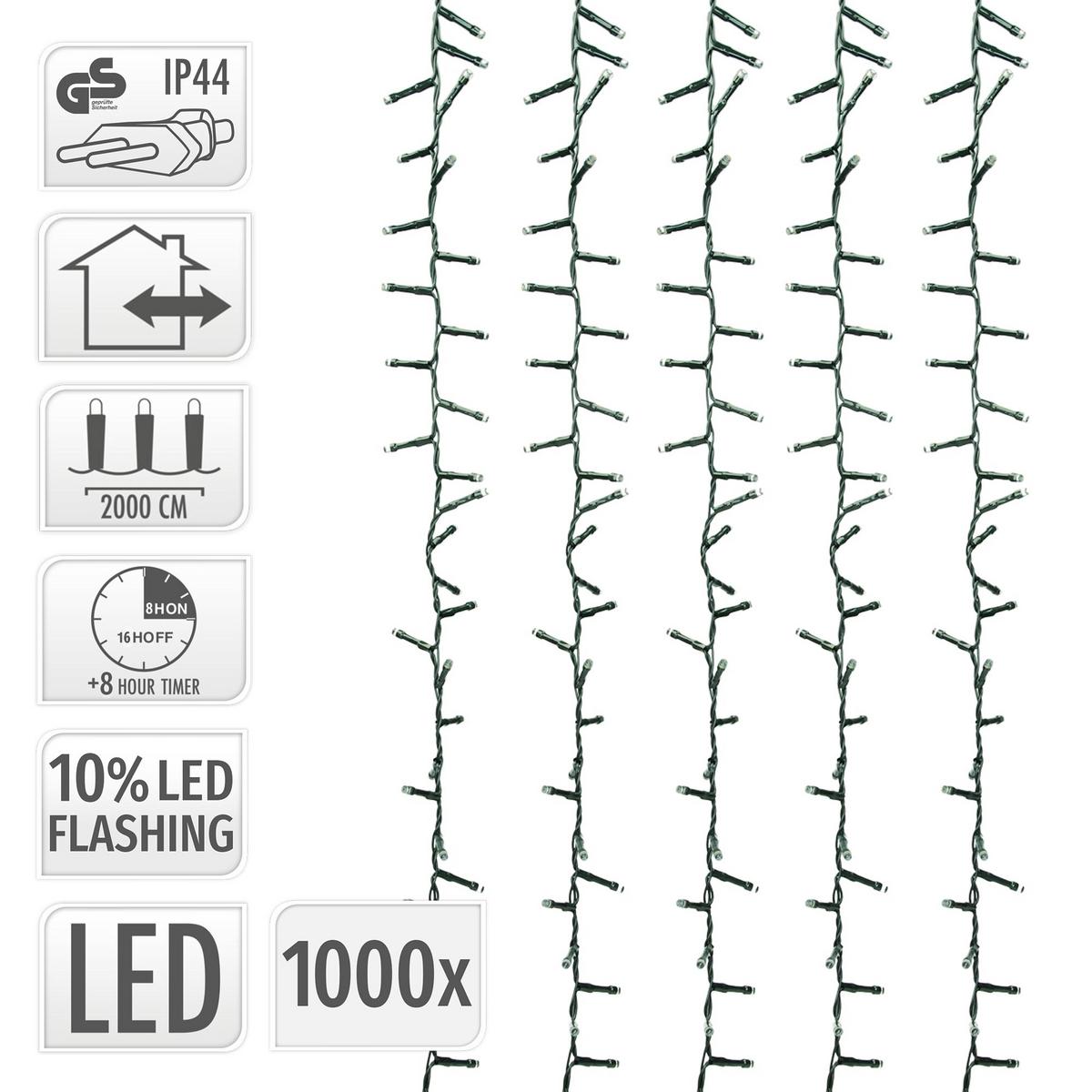 LED LICHTERKETTE Cluster Außen Innen 20 m Weihnachtsbeleuchtung 1000 LED Warmweiß - Schwarz, Kunststoff (2300cm) - ECD-Germany