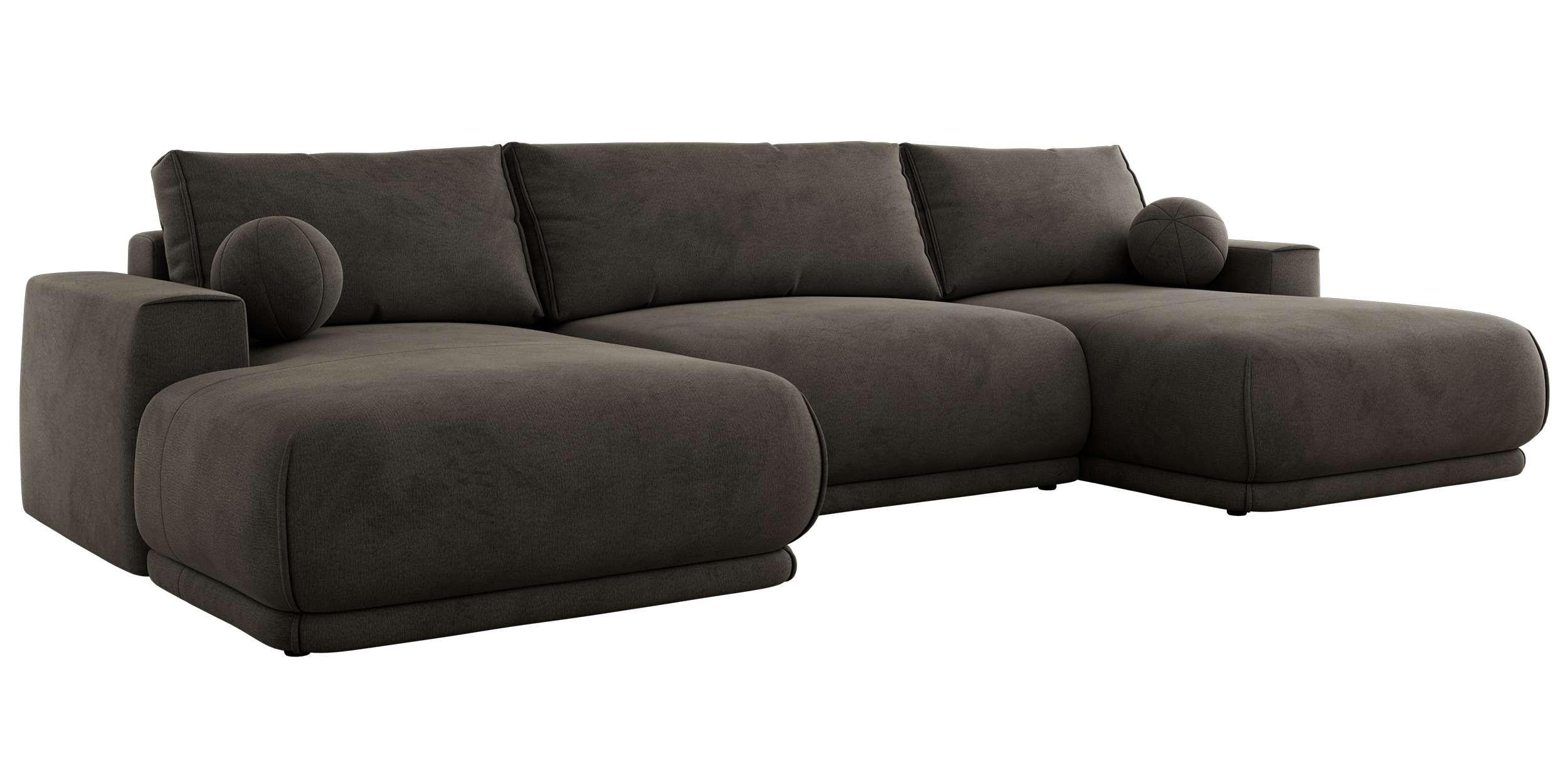 WOHNLANDSCHAFT RINA U Dunkelgrau Velvet - Dunkelgrau/Schwarz, Kunststoff/Textil (360/85/170cm) - MKS