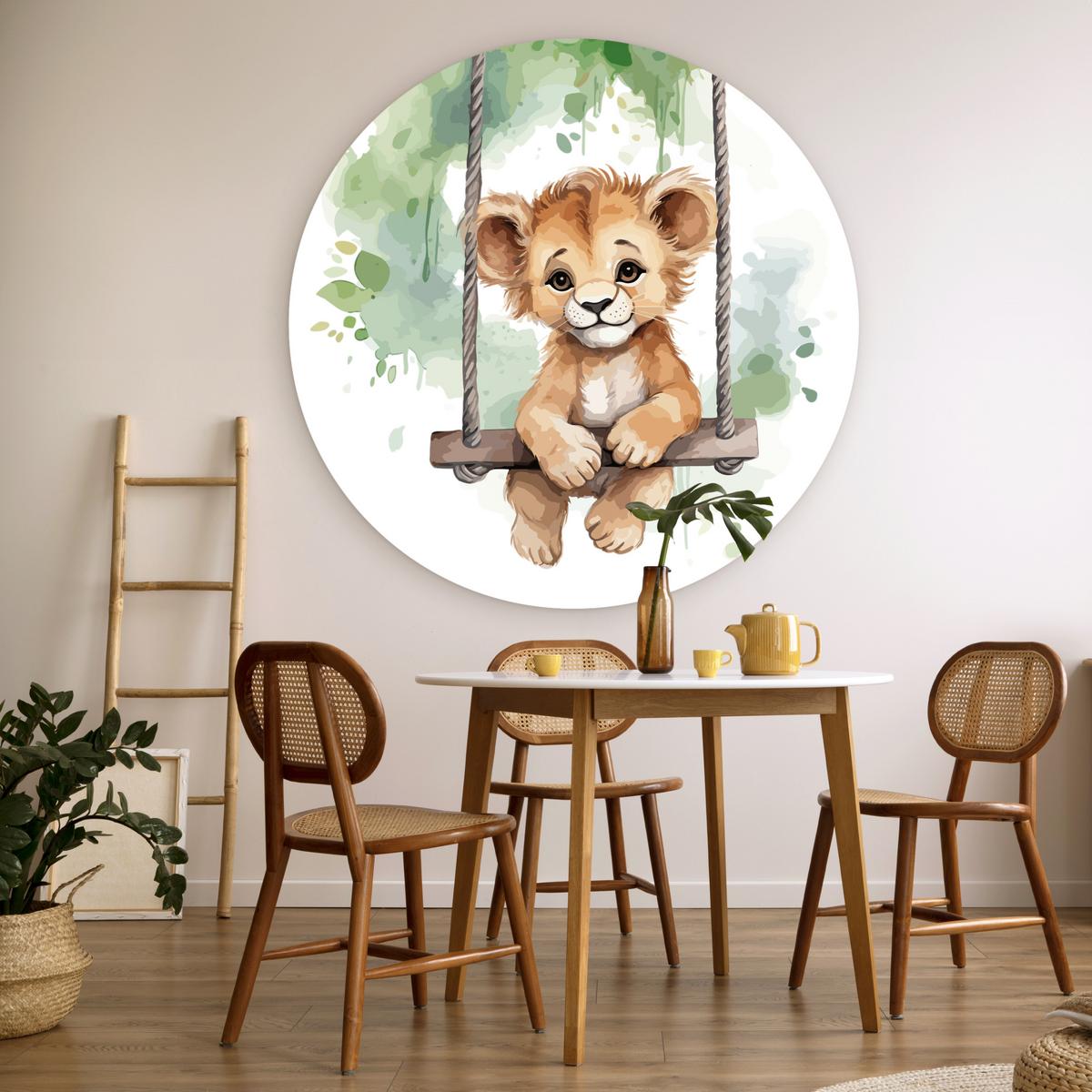 WANDBILD Löwe - Tier - Kinder - Dschungel Deko Groß 150x150 cm - Hellbraun, Kunststoff (150/150cm) - MuchoWow