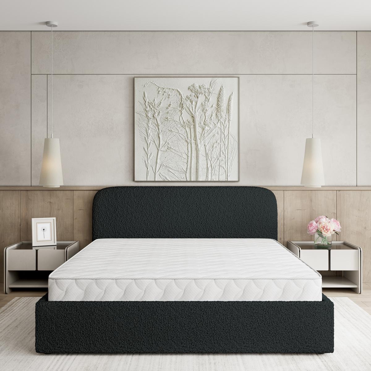 POLSTERBETT RENIVE Q 200x200 cm mit Bettkästen - Schwarz - Schwarz, Holz/Textil - MASSENO