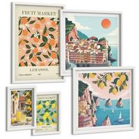 BILDER SET 5er Set - 50x50 cm & 20x30 cm & 40x60 cm Weißer Rahmen - Abstrakte ästhetische Berge - Weiß, Kunststoff (40/60cm) - TULUP
