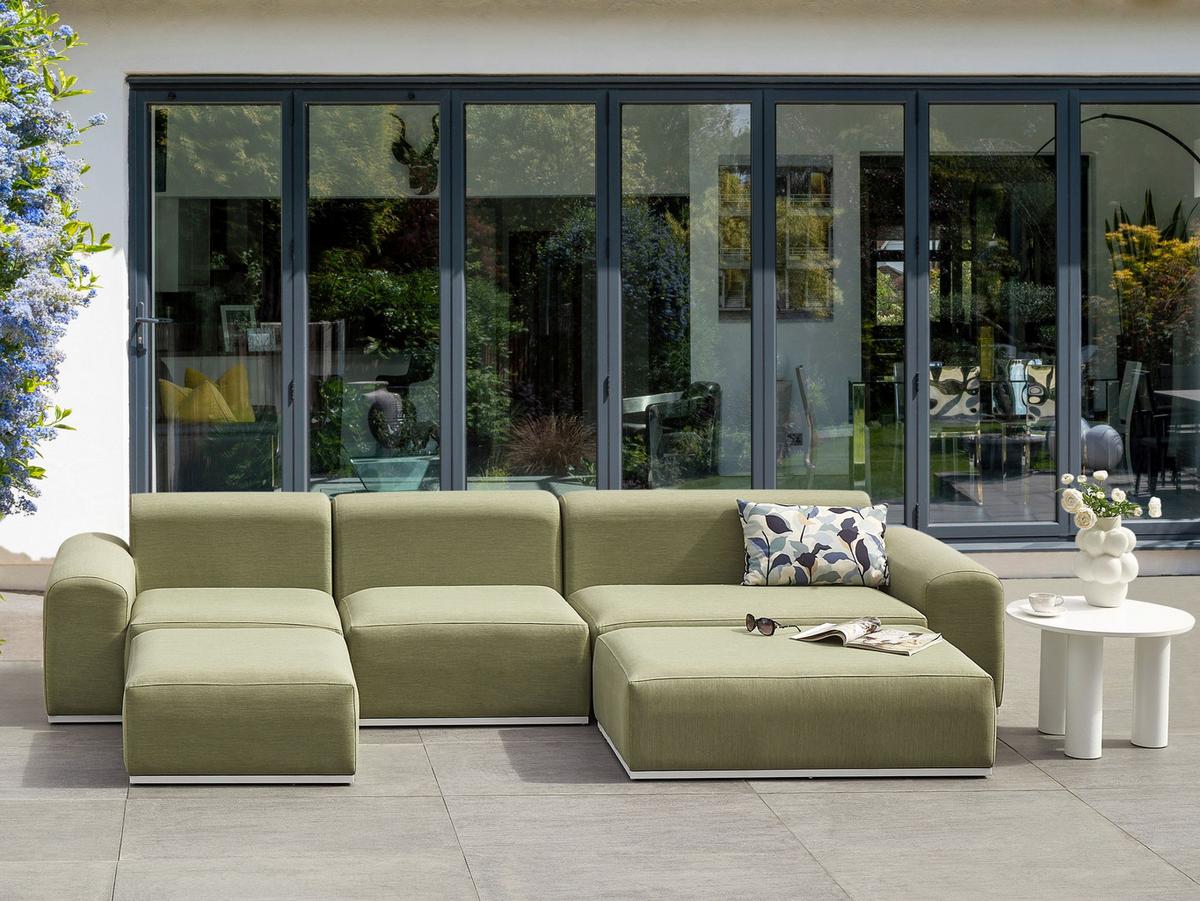 LOUNGE-SET 7-Sitzer Grün Battifollo - Weiß/Grün, Textil - Beliani