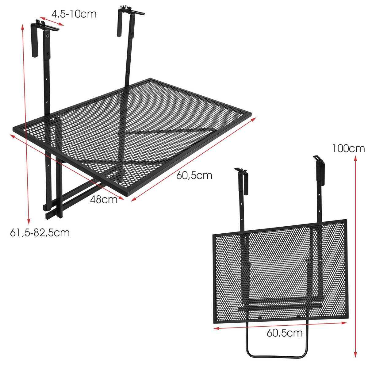BALKONHÄNGETISCH klappbar schwarz - Schwarz, Metall (40.5/60.5/82.5cm) - COSTWAY