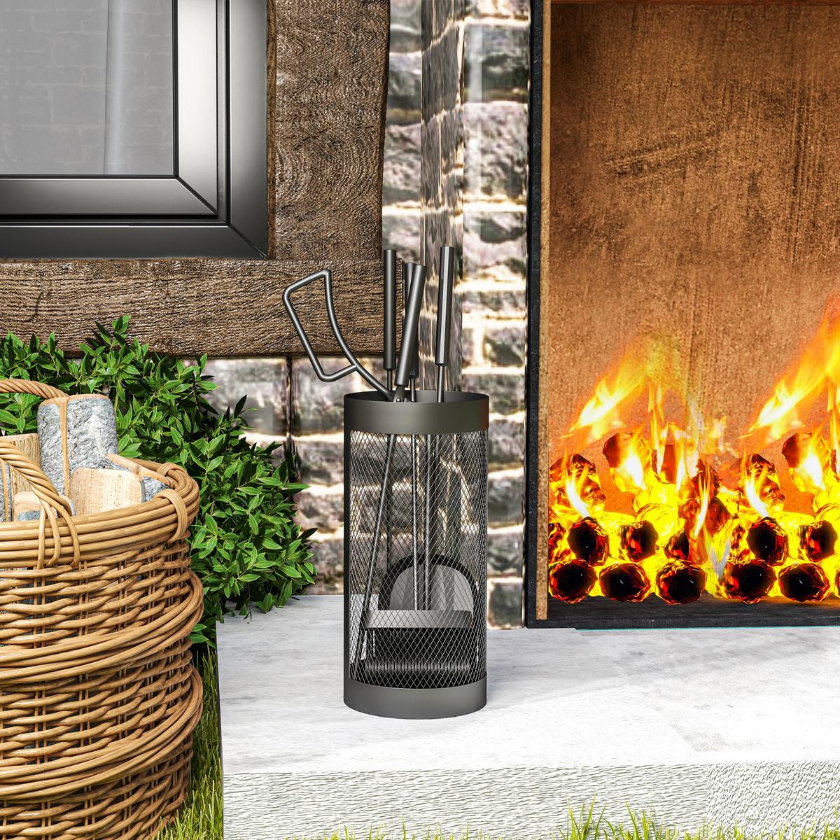 KAMINBESTECK - Schwarz, Metall (16/33.5/16cm) - Outsunny