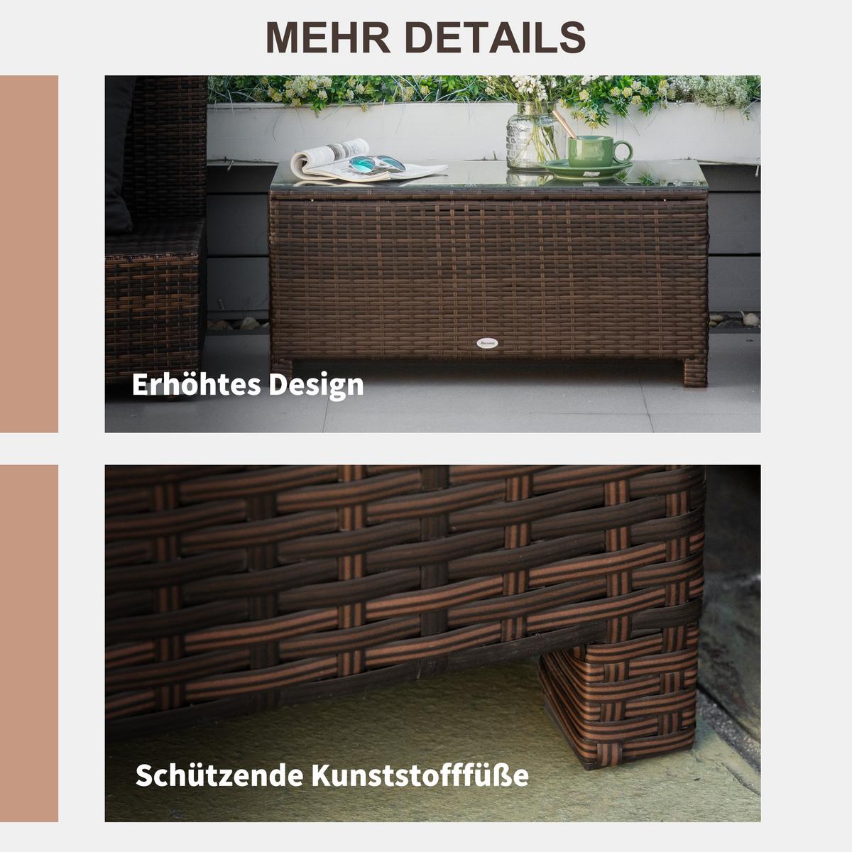 GARTEN Beistelltisch Couchtisch Gartentisch Balkontisch ESG PE-Rattan Braun - Braun, Kunststoff (85/50/39cm) - Outsunny