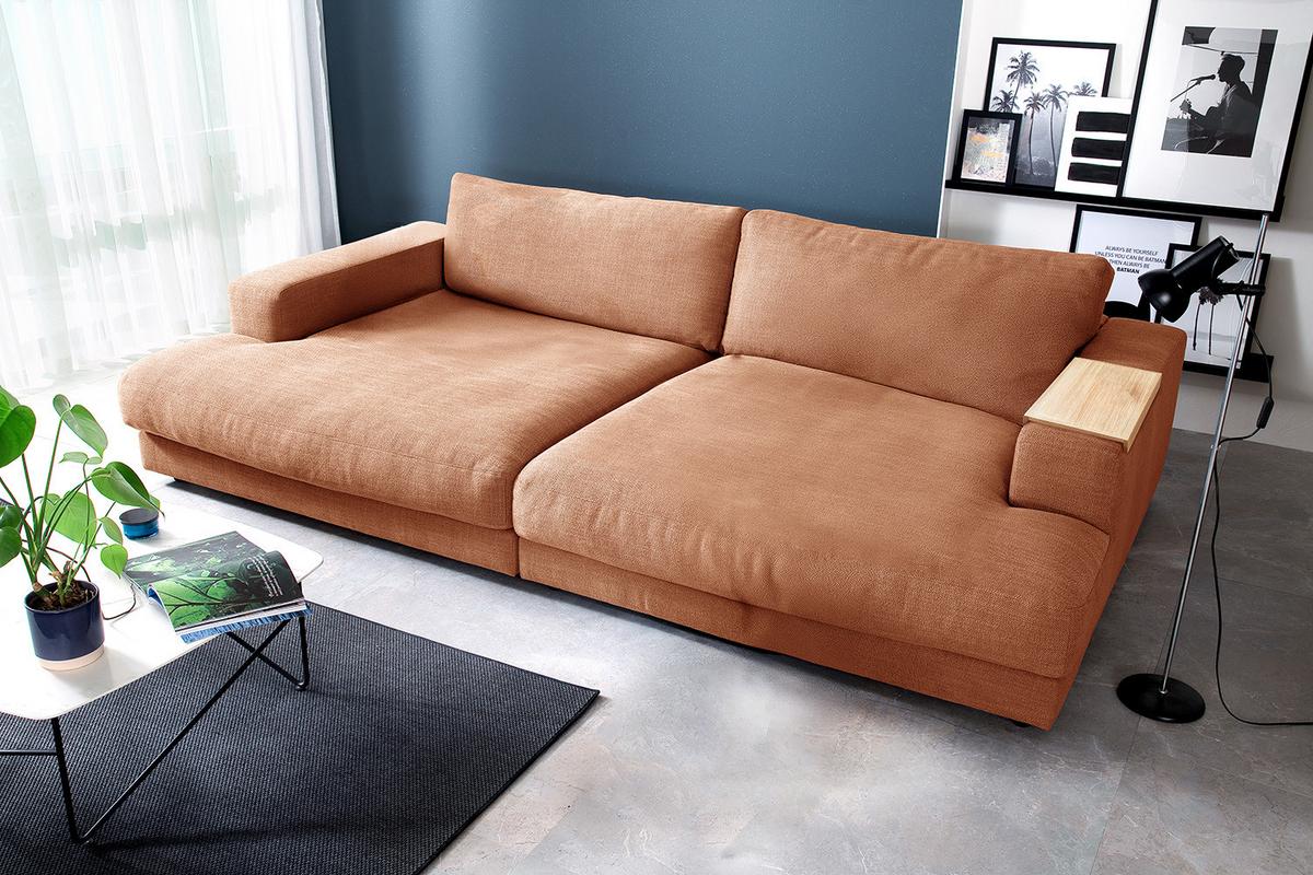 BIG SOFA XL MIT TABLETT MADELINE Braun Webstoff - Schwarz/Braun, Kunststoff/Textil (290/85/190cm) - KAWOLA