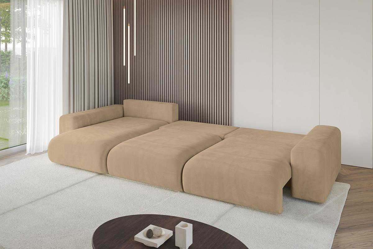 ECKSOFA Ottomane links ESKAR-L2 364x176x72 Beige Velours - Beige/Schwarz, Holzwerkstoff/Kunststoff (364/176cm) - ALTDECOR
