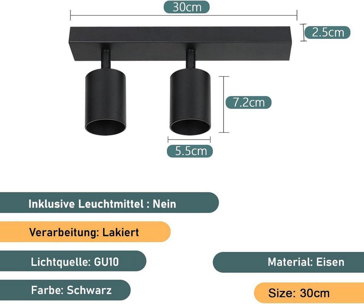 DECKENSTRAHLER Bergisch 2-flammig 30/5/14.4 cm - Schwarz, Metall (30/5/14.4cm) - Nettlife