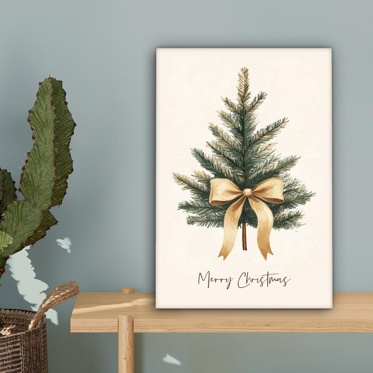 LEINWANDBILD Weihnachtsbaum - Weihnachten - Frohe Weihnachten - Beige Deko Wohnzimmer 20x30 cm - Sandfarben, Textil (20/30cm) - MuchoWow