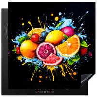 HERDABDECKPLATTE Obst - Graffiti - Bunt - Orange - Erdbeere - Abstrakt Induktionsmatte 78x78 cm - Orange, Kunststoff (78/78/0.2cm) - MuchoWow