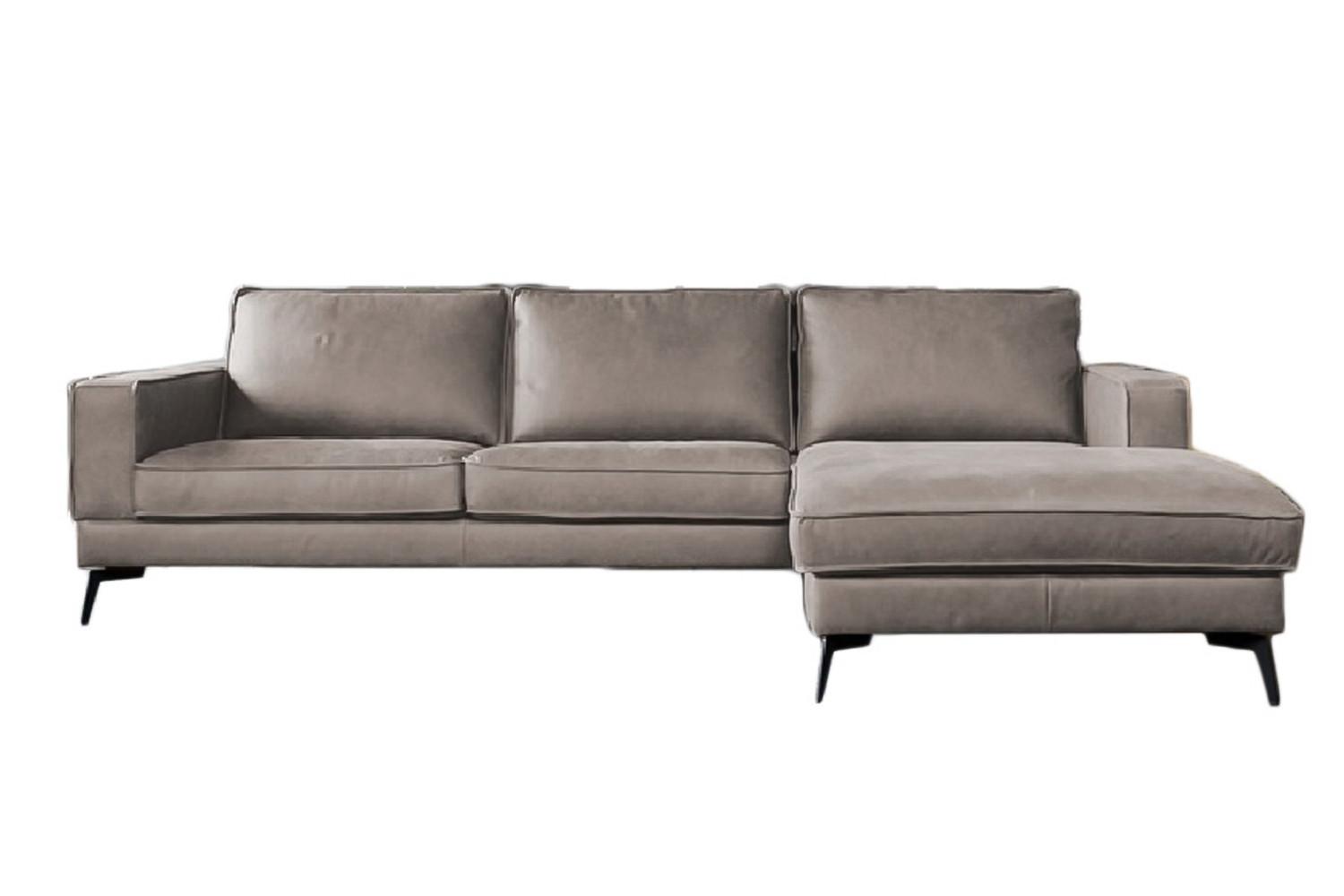 ECKSOFA BLOOM Hellgrau Leder - Hellgrau/Schwarz, Leder/Metall (276/177cm) - KAWOLA