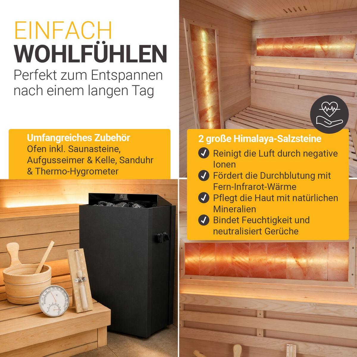 SAUNA Vantaa 175 x 140 cm mit 8 kW Saunaofen - Schwarz, Holz (140/200/175cm) - Artsauna