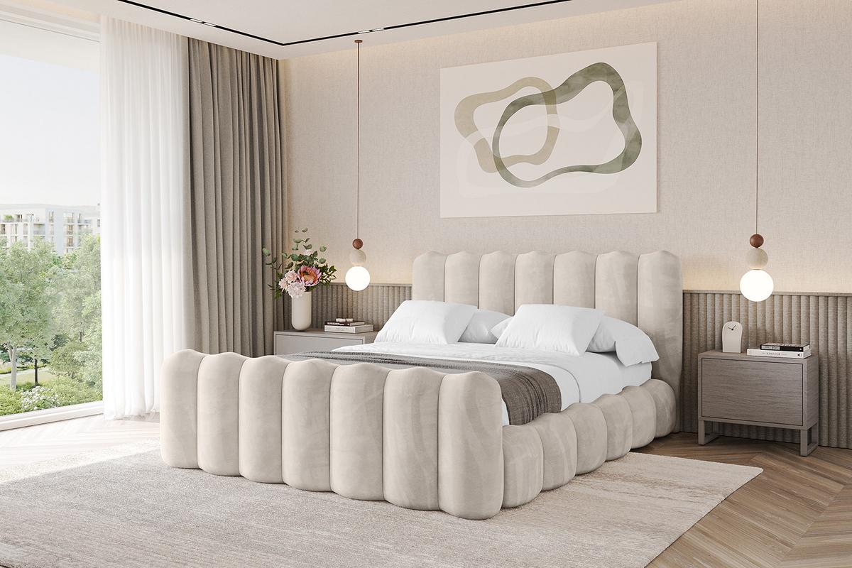 POLSTERBETT mit Bettkasten, Fußteil und Lattenrost, Bett mit Matratze H3/H4 - SORA-Z 180x200 Beige - Beige, Holzwerkstoff/Textil (180/200cm) - ALTDECOR