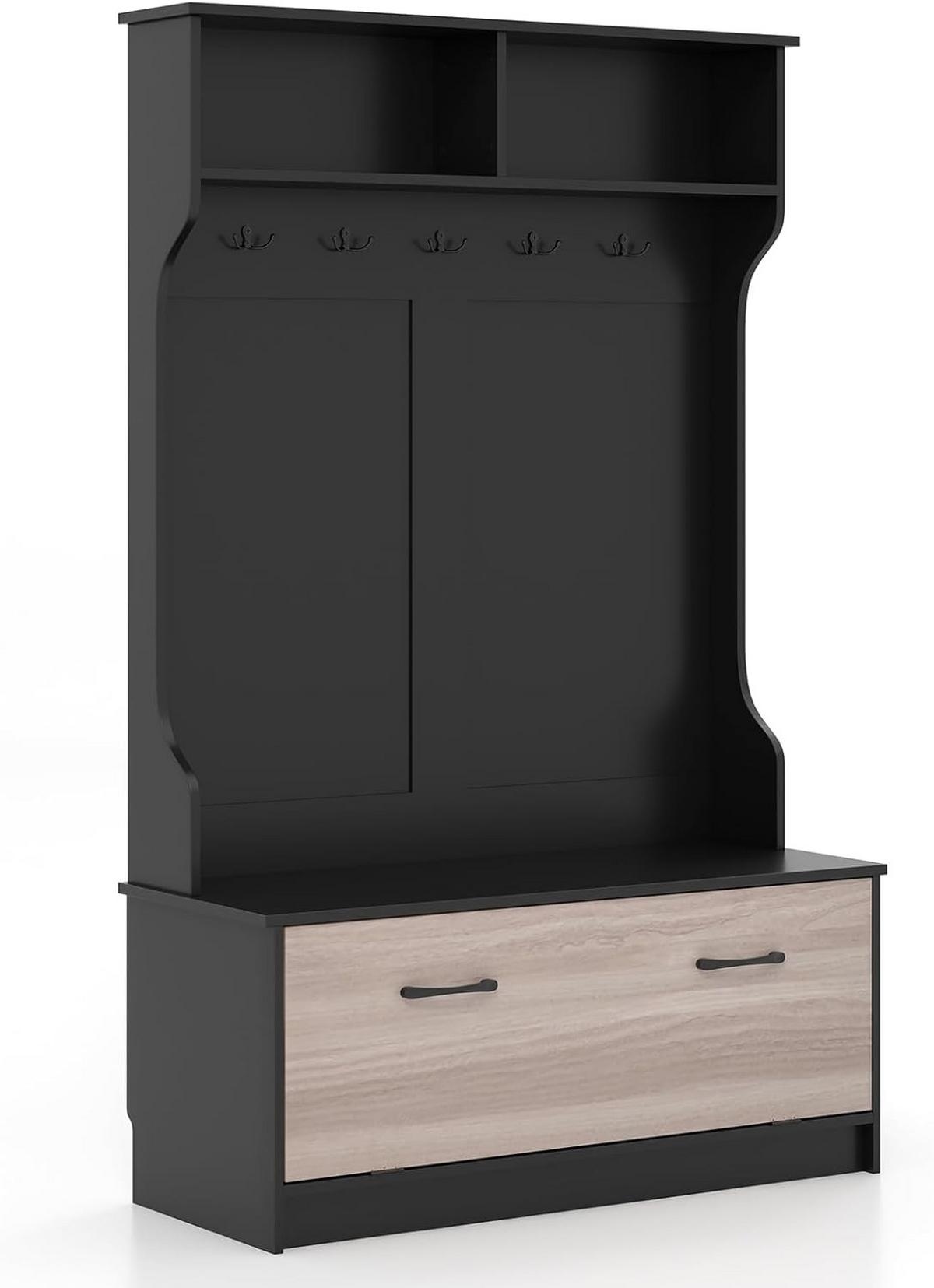 GARDEROBENSTÄNDER 160cm Schwarz - Schwarz, Holz (100/160/40cm) - COSTWAY