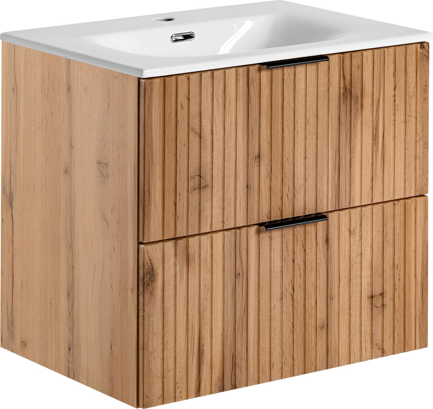 WASCHTISCHKOMBI Niva hängend geriffelt in Eiche Hell Braun 61/59/46 cm - Eiche Wotan/Multicolor, Holzwerkstoff/Kunststoff (61/58.5/46cm) - WFL GROUP