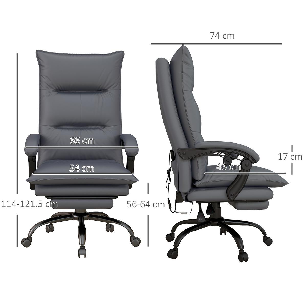 MASSAGE-BÜROSTUHL, Polyester, Schaumstoff, MDF, Stahl, Dunkelgrau - Dunkelgrau, Kunststoff (74/121.5/66cm) - Vinsetto