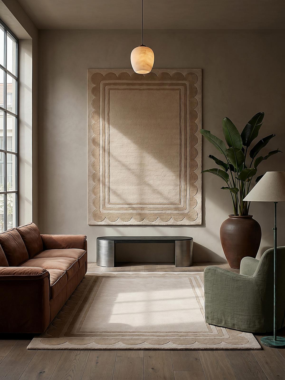 WOLLTEPPICH WENSUM, mit grafischem Muster mit Rahmen, Beige, 160 x 230 cm - Beige, Textil (230/160cm) - KADIMA DESIGN