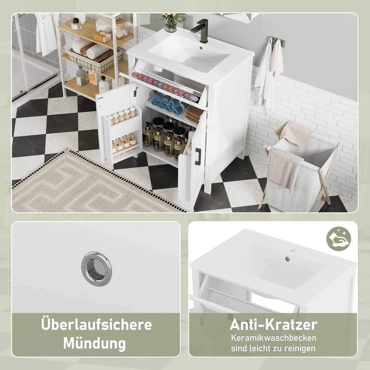 WASCHTISCHKOMBI Weiß freistehend mit Keramikbecken - Weiß, Keramik/Holzwerkstoff (60/84/46cm) - Urban Meuble