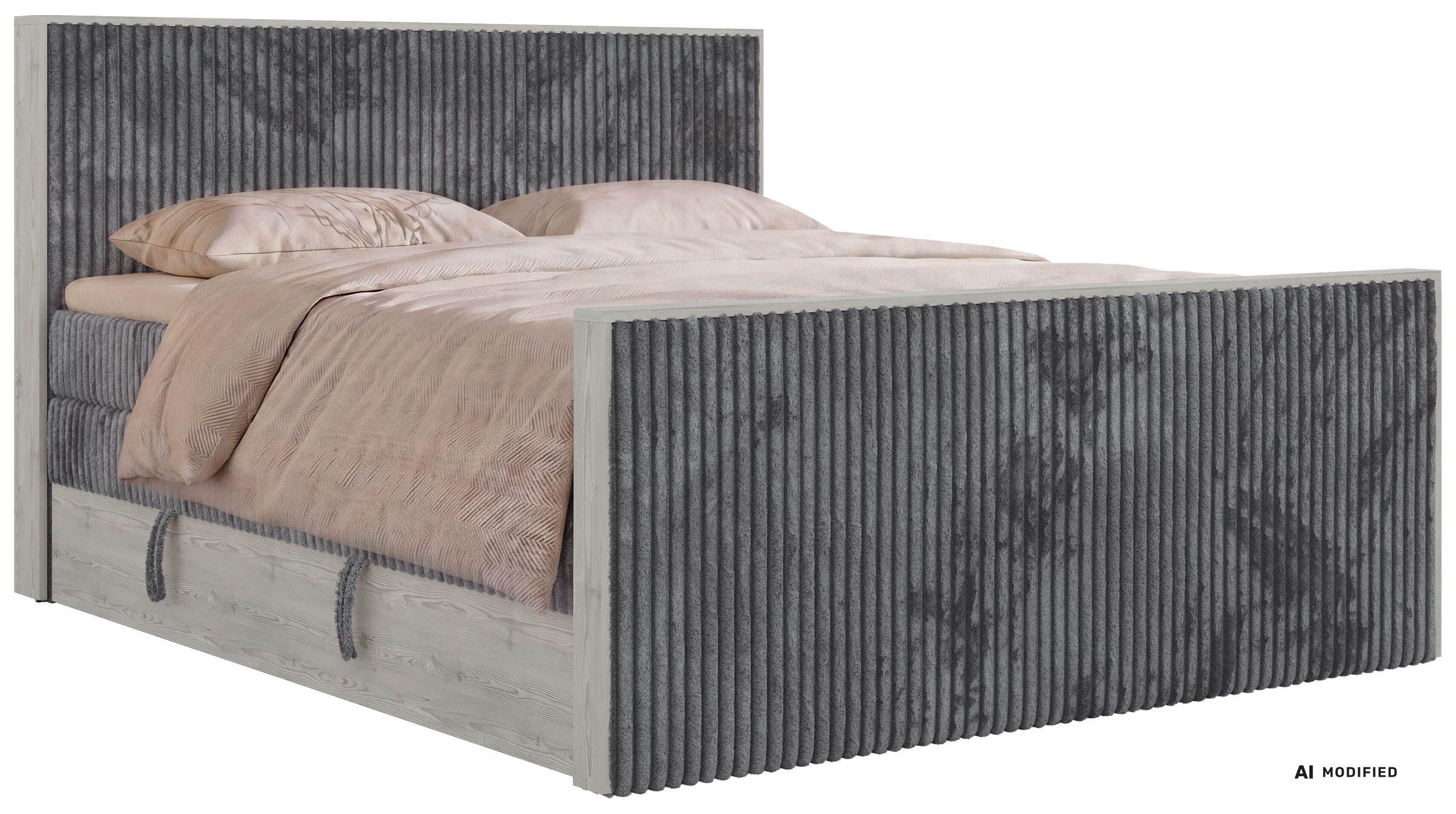 BOXSPRINGBETT NORDIC KING DUO 140/200 - Grau Cord - Topper T25 - H4 - Schwarz/Grau, Kunststoff/Textil (140/200cm) - MKS