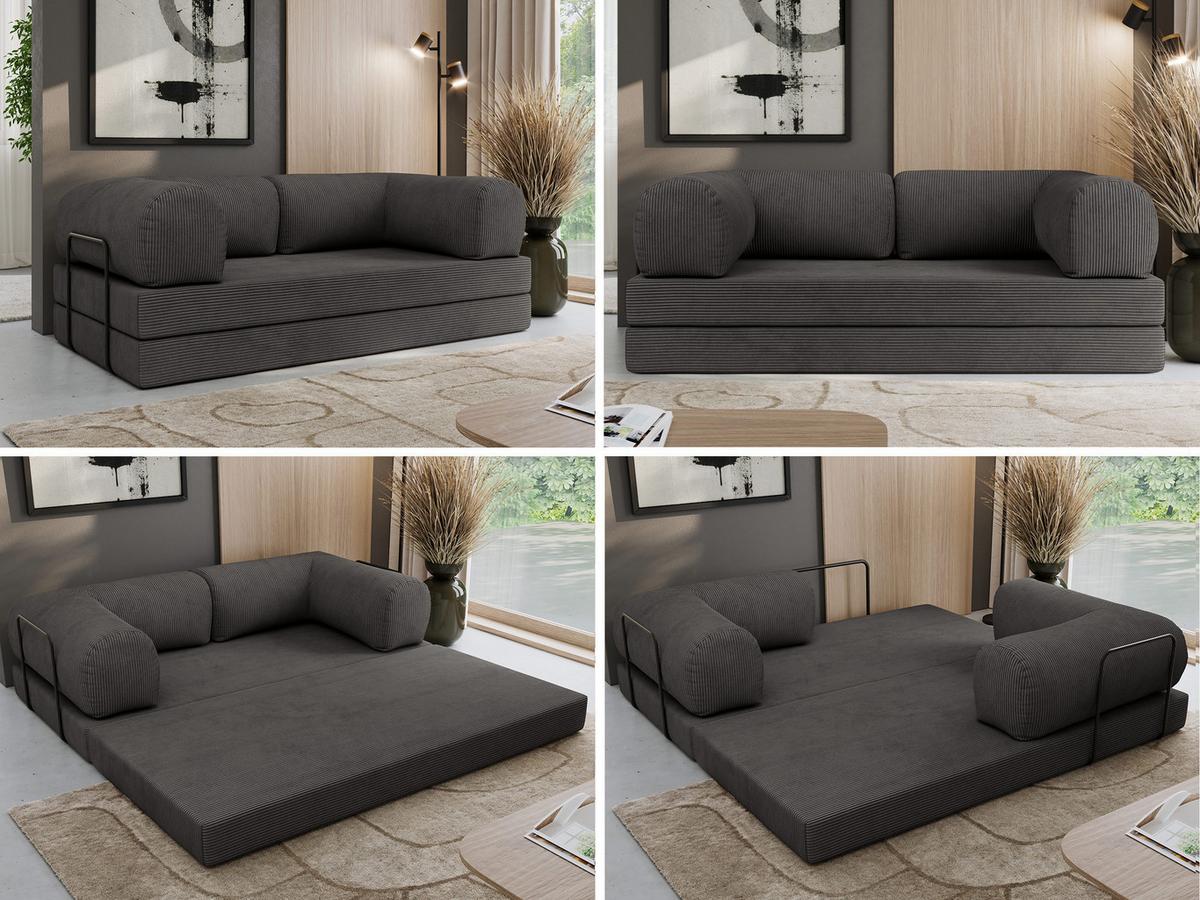 3-SITZER SOFA ORSETTO - Dunkelgrau Cord - Dunkelgrau/Schwarz, Textil/Metall (200/70/100cm) - MKS
