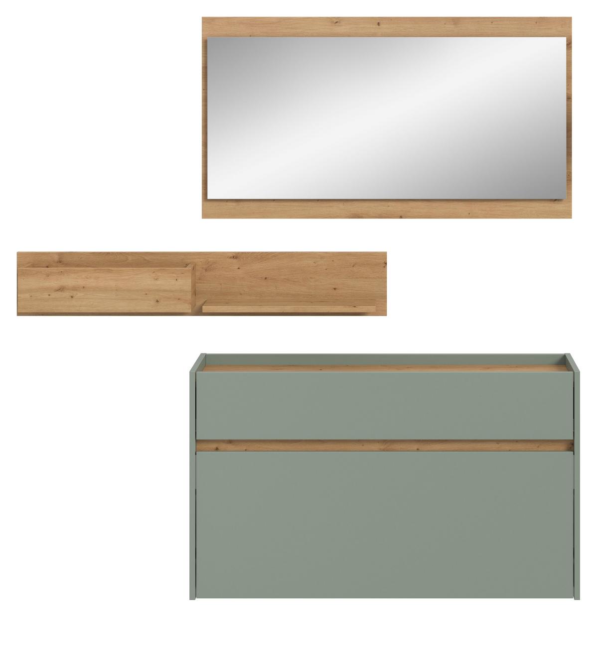GARDEROBE-SET Salbei und Artisan Eiche, Garderobe 3-teilig, 140 x 197 cm, Borga - Salbeigrün/Eiche Artisan, Holzwerkstoff (140/197/32cm) - Inn.Furn