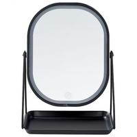 KOSMETIKSPIEGEL silber mit LED-Beleuchtung 20/22 cm Dordogne - Silberfarben/Schwarz, Metall (13/32/24cm) - Beliani
